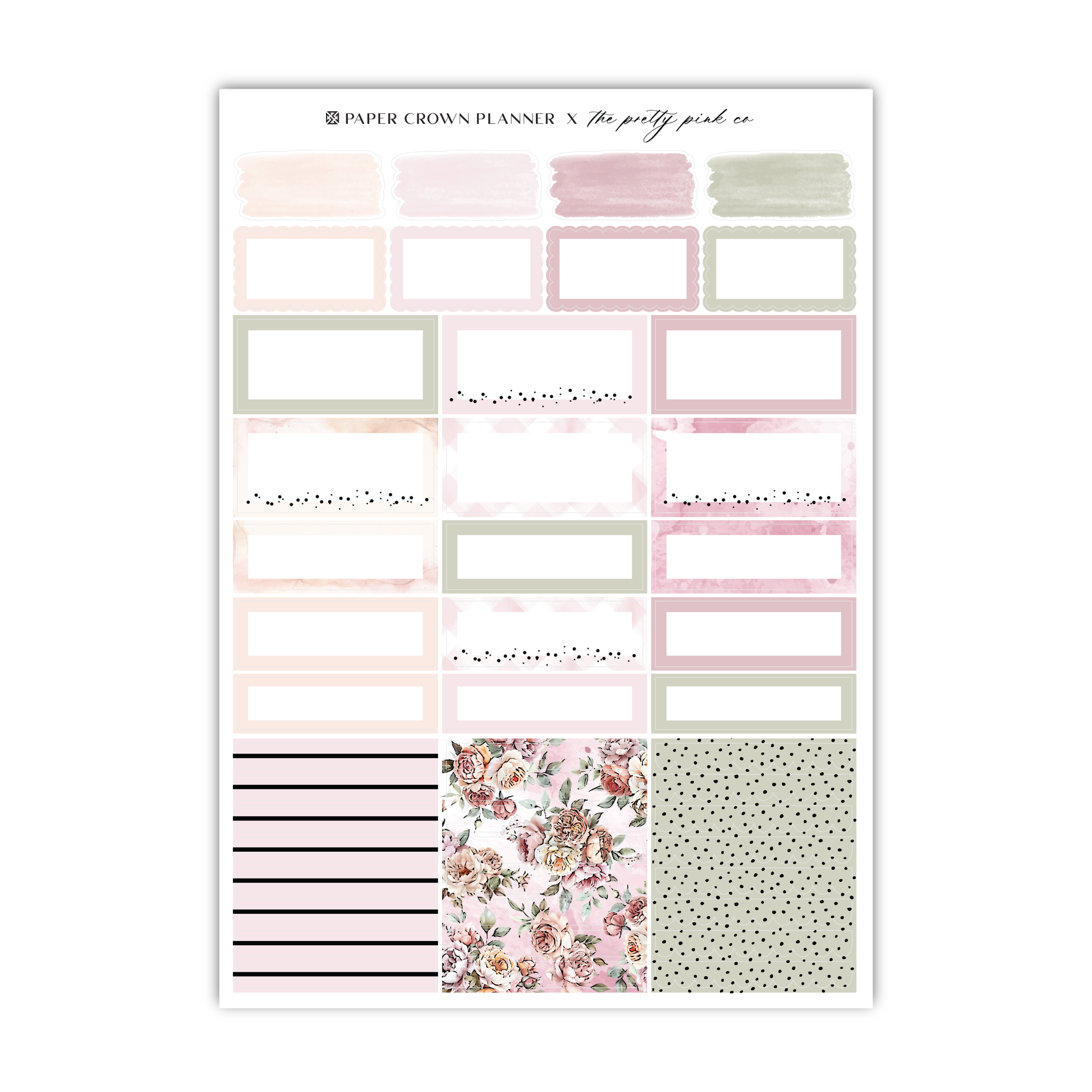 a pink and green floral planner sticker sheet