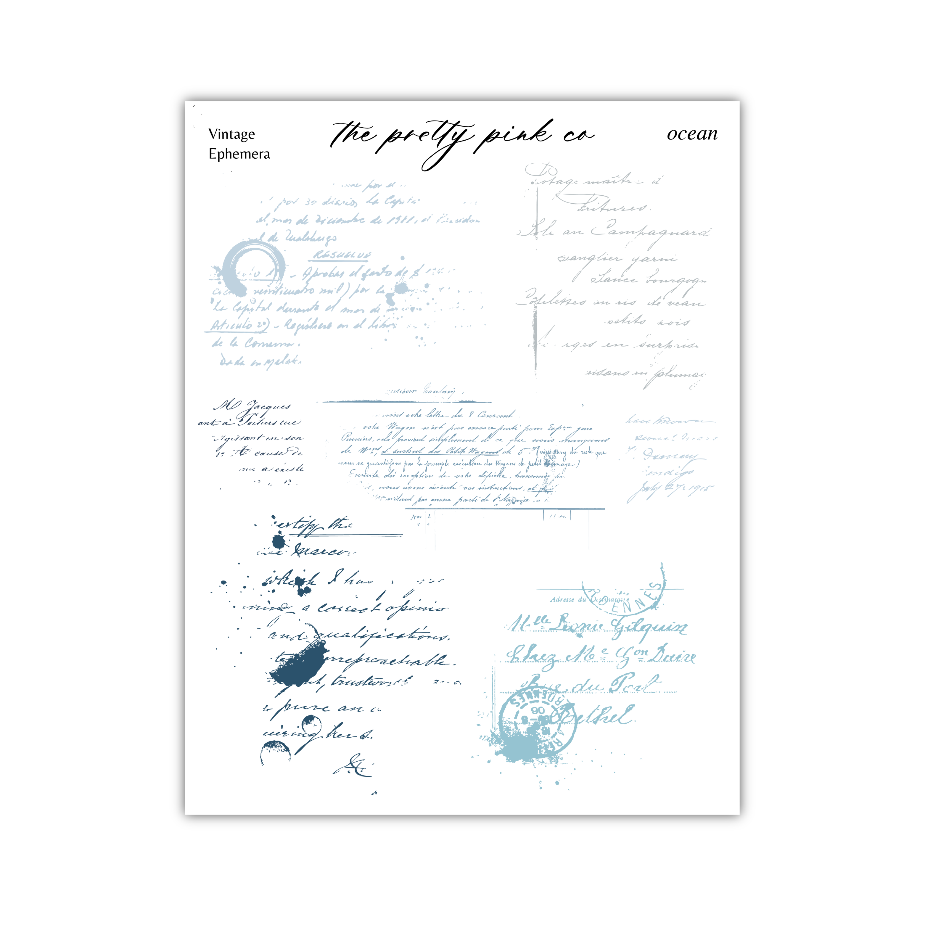 handwritten text and various illustrations, including a vintage Ephemera and a postcard. The text appears to be in French, and the illustrations include a circular design and a stamp. The image is not a single photograph but rather a collage of multiple images.