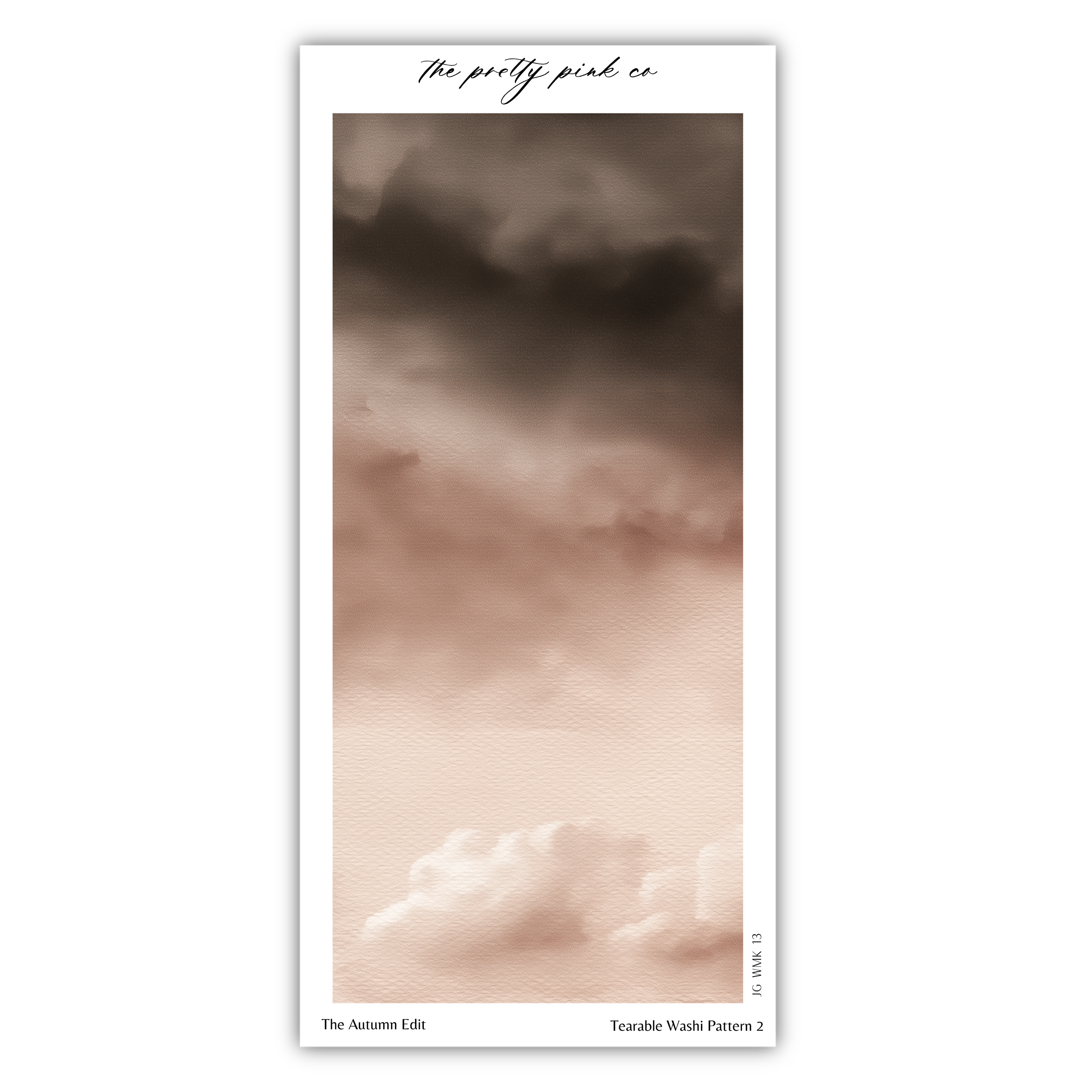 The image is a watercolor painting depicting a cloudy sky with a gradient of colors, including shades of brown, orange, and pink.