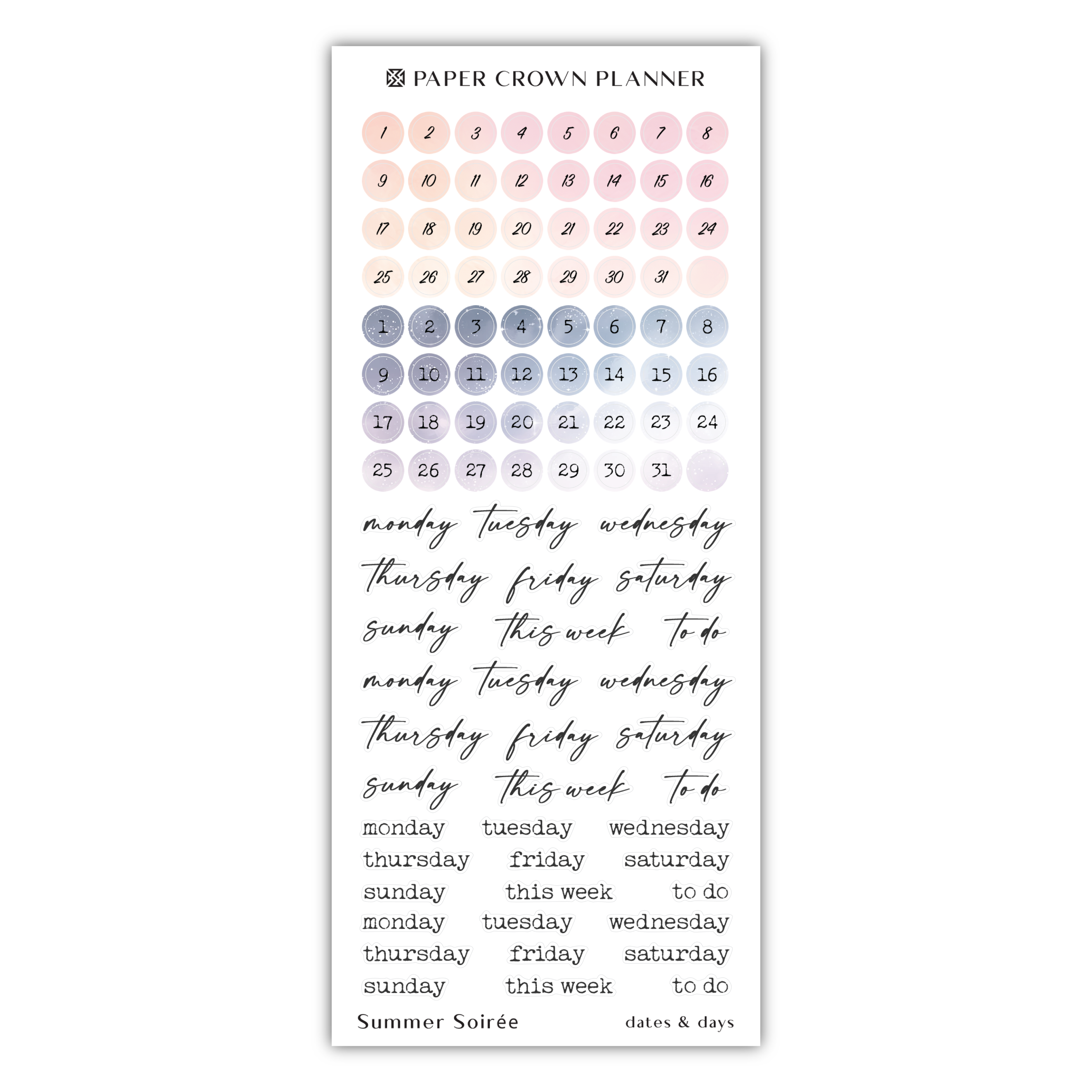 a sticker with the words paper crown planner on it