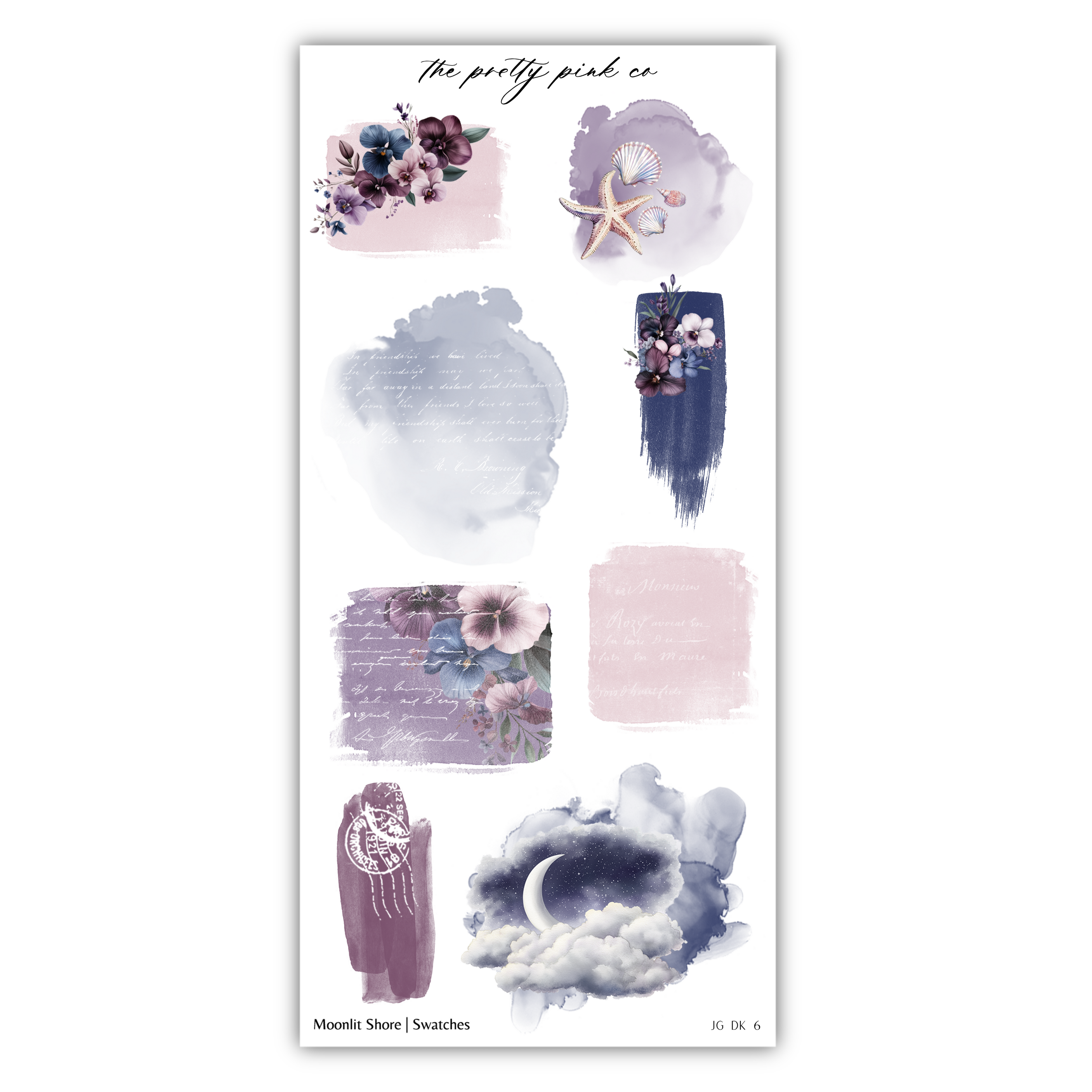 a sheet of stickers with flowers and clouds