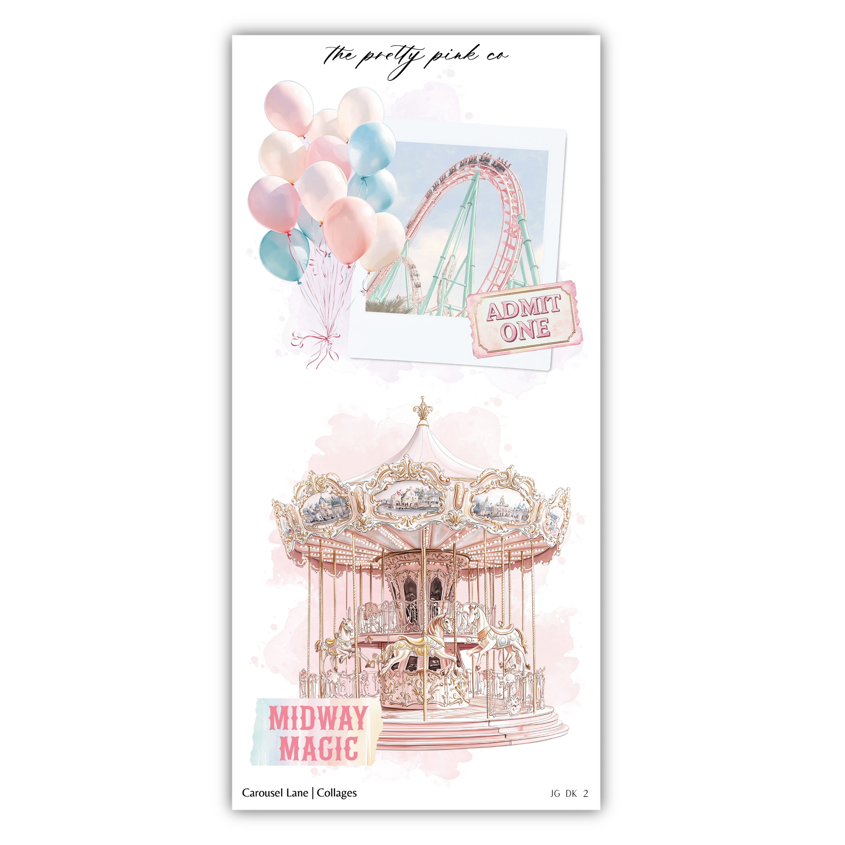 a card with a carousel and balloons