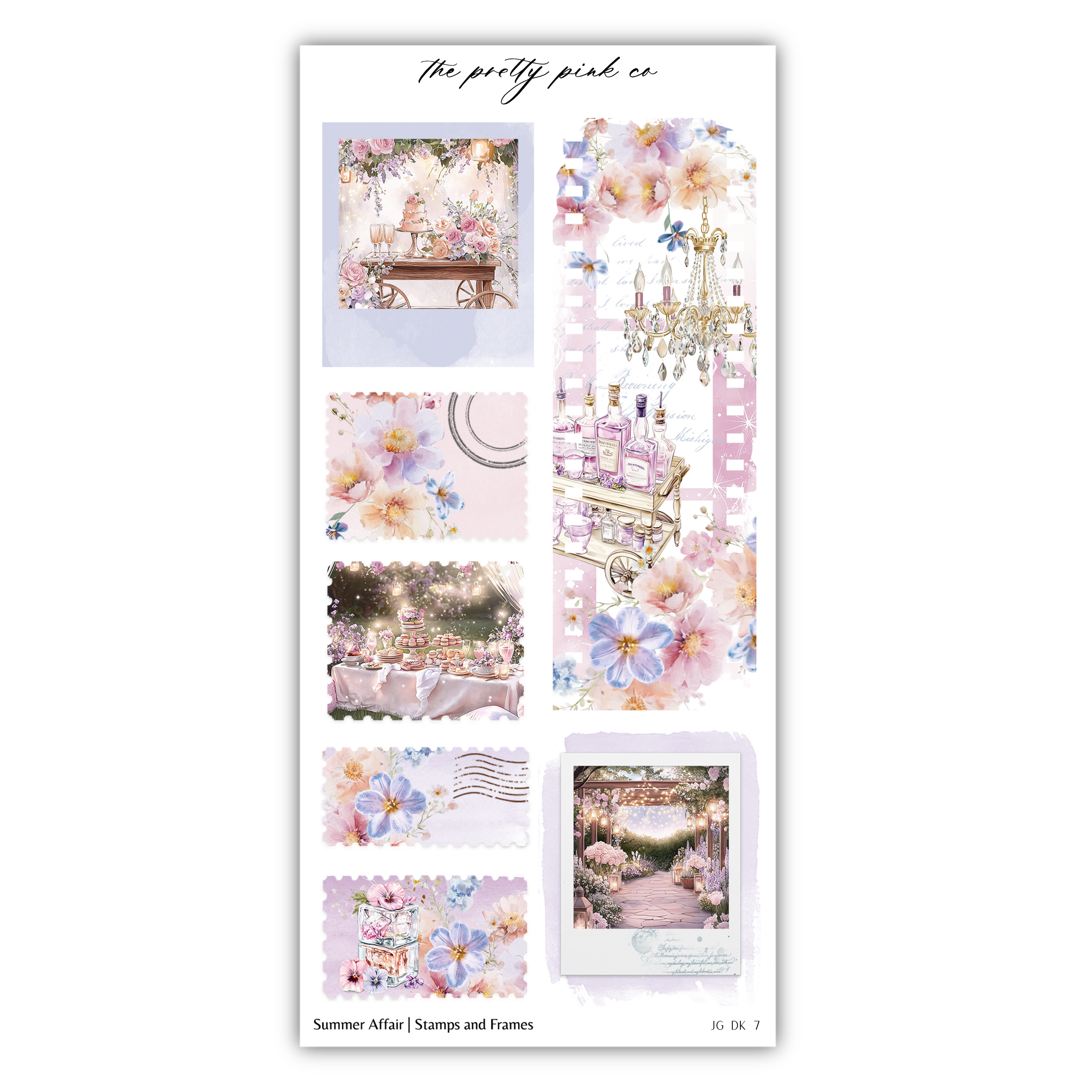 a sticker sheet with flowers and a chandelier
