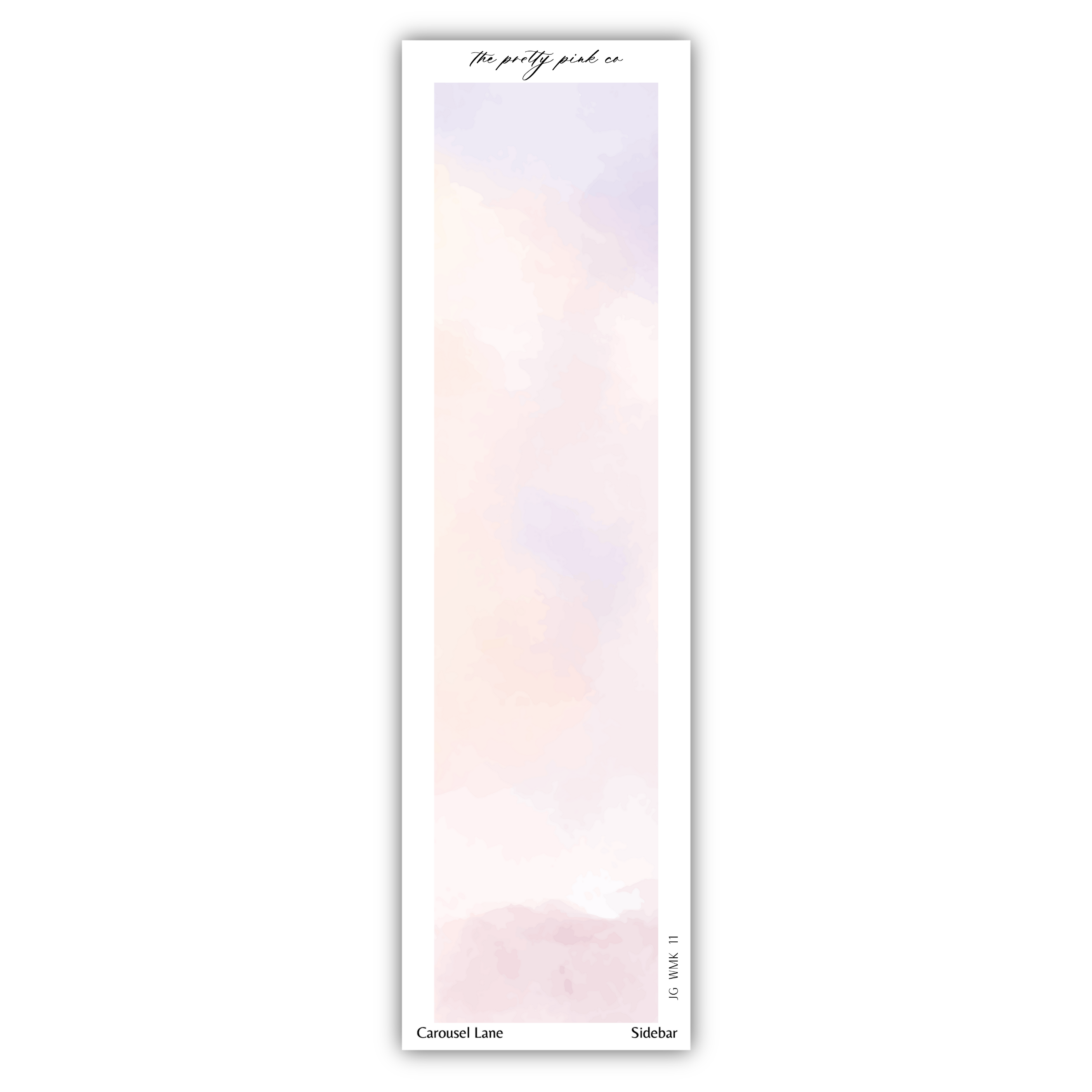 a white bookmark with a pink watercolor background