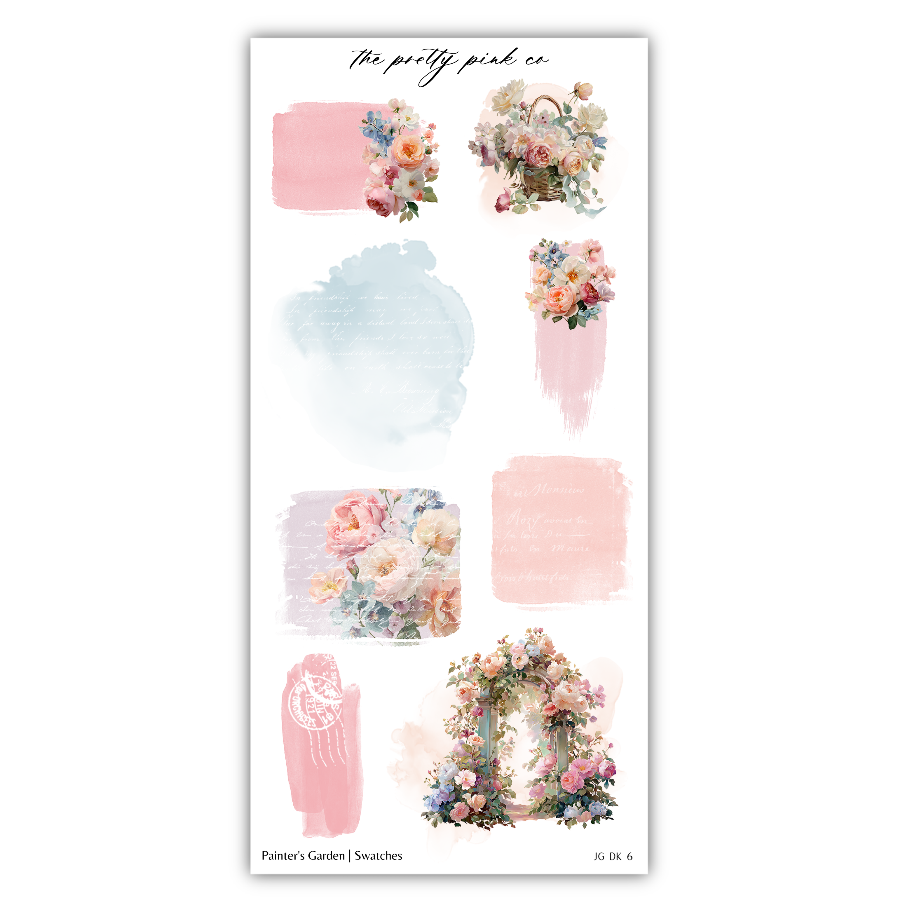 various floral and decorative elements, including flowers, leaves, and abstract shapes, arranged in a visually appealing manner.