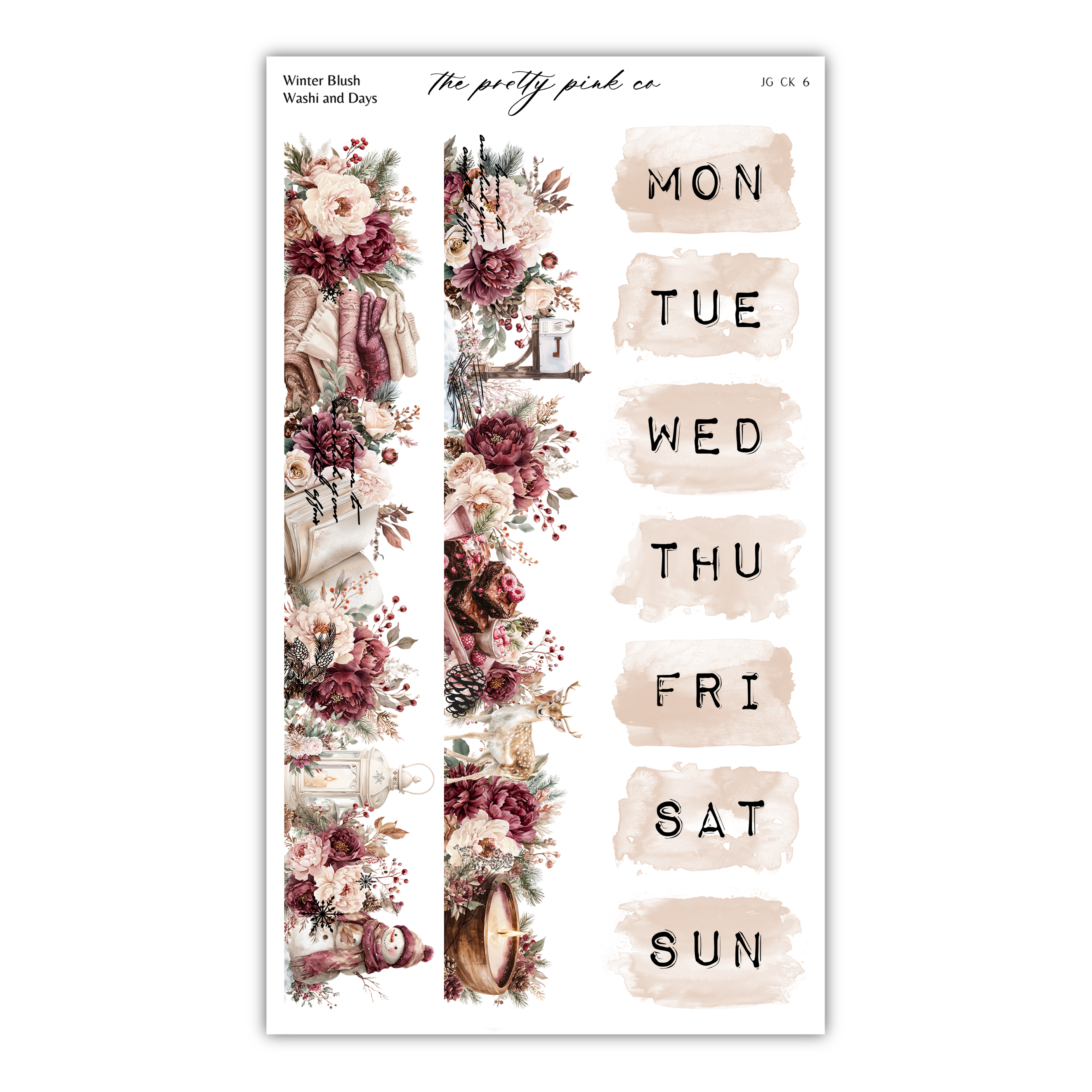 a series of floral designs, each representing a day of the week. The designs include various flowers and leaves, creating a visually appealing and decorative representation of the days of the week.