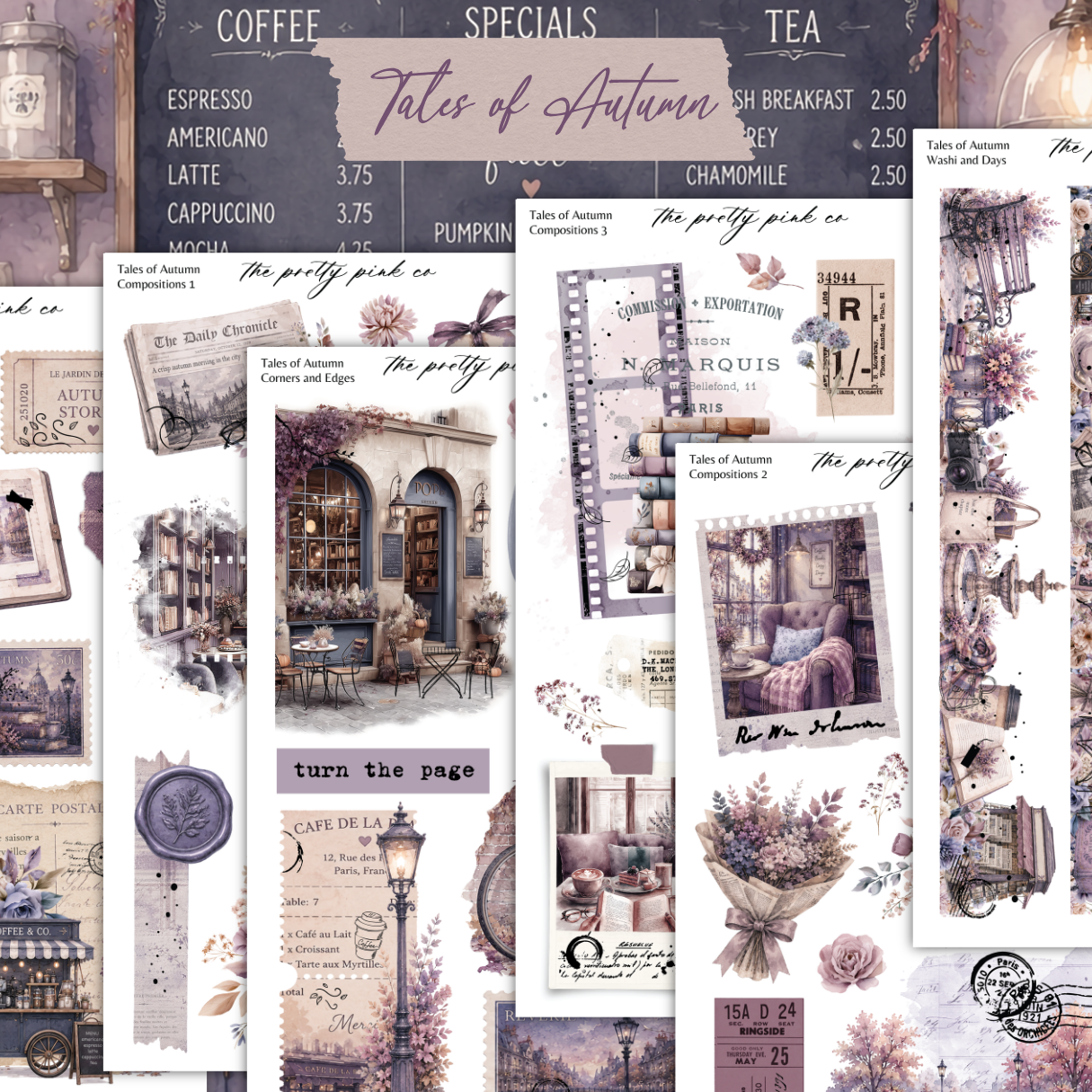 The image is a collage of various artistic and decorative elements, including vintage-style illustrations, floral designs, and text. The collage appears to be a collection of different scenes or images, possibly from a book or a magazine, with a focus on autumn-themed elements.