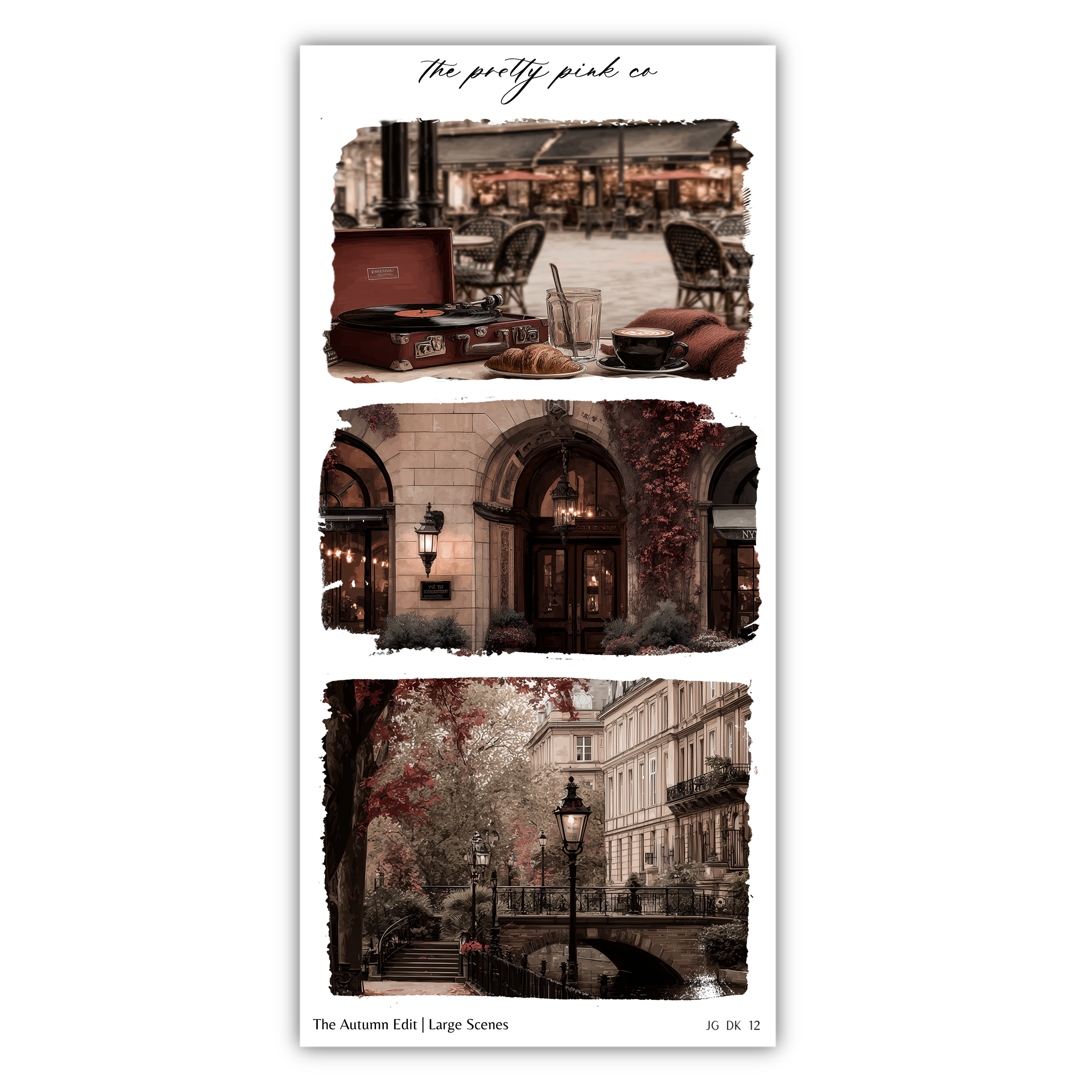The image is a collage of three pictures depicting various scenes, including a red suitcase, a building with a large archway, and a street scene with a lamp post.
