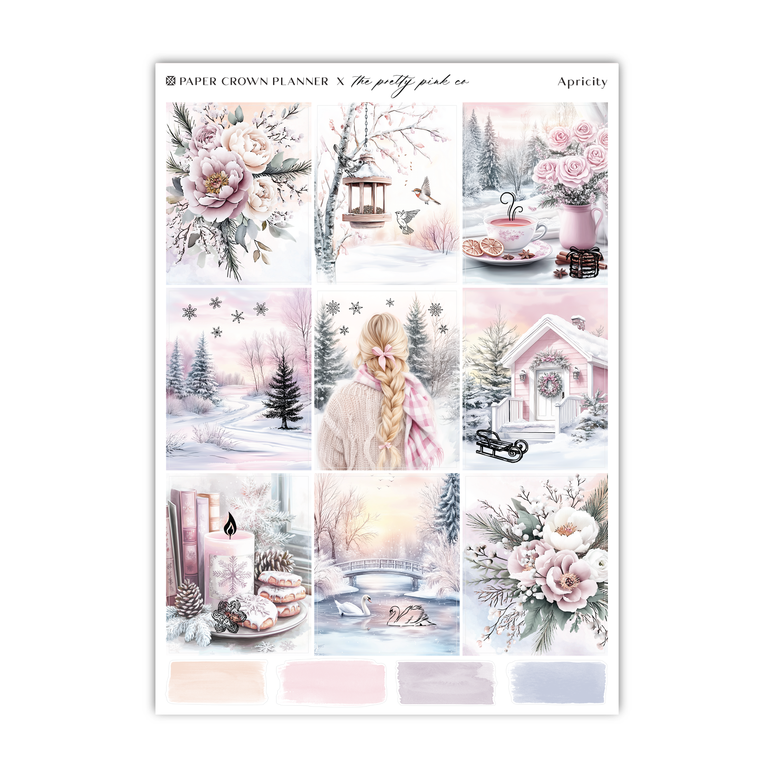 a sticker sheet of a winter scene