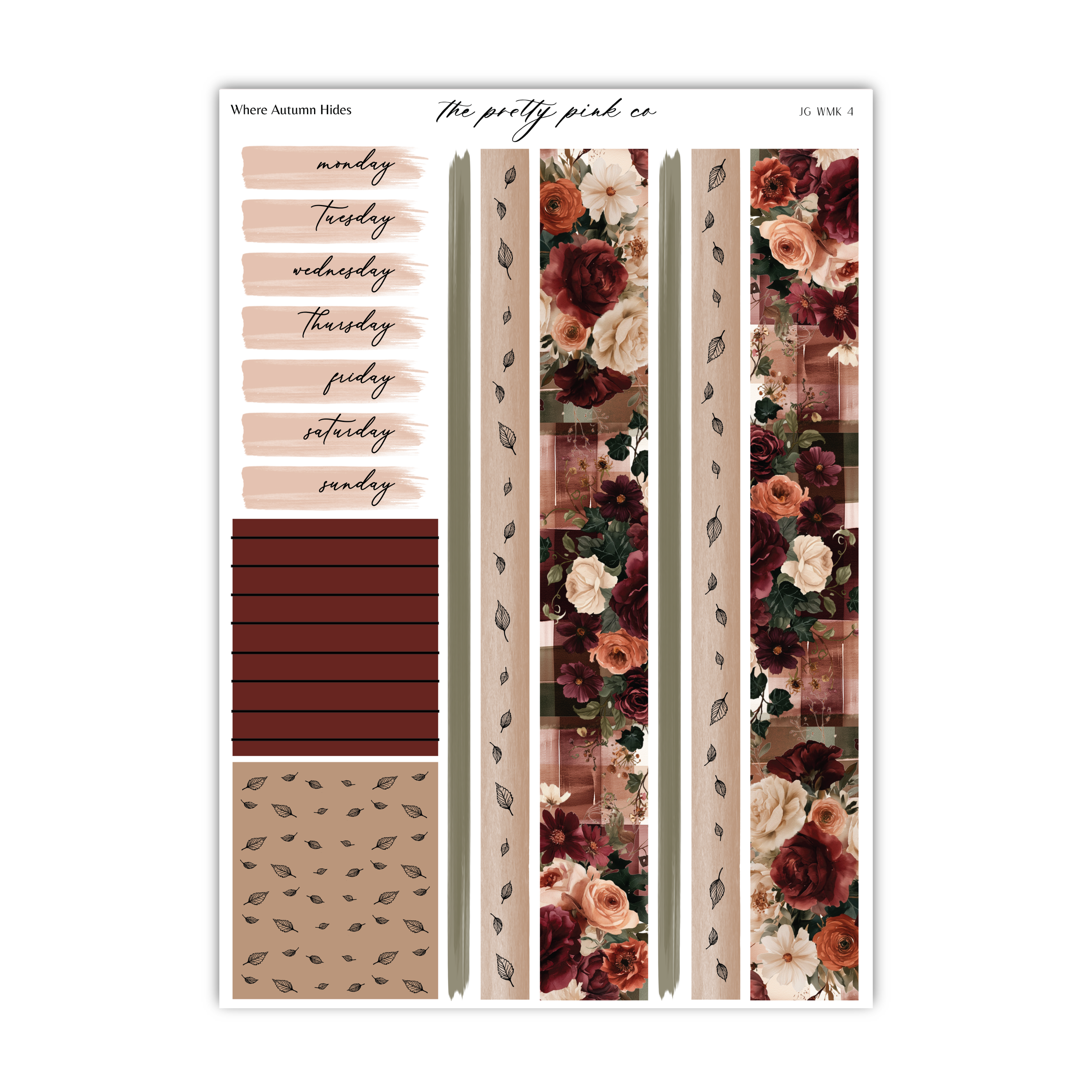 The image is a collage of various elements, including a floral pattern, a red and brown striped pattern, and a pattern of leaves. The collage appears to be a creative and visually appealing arrangement of different design elements.