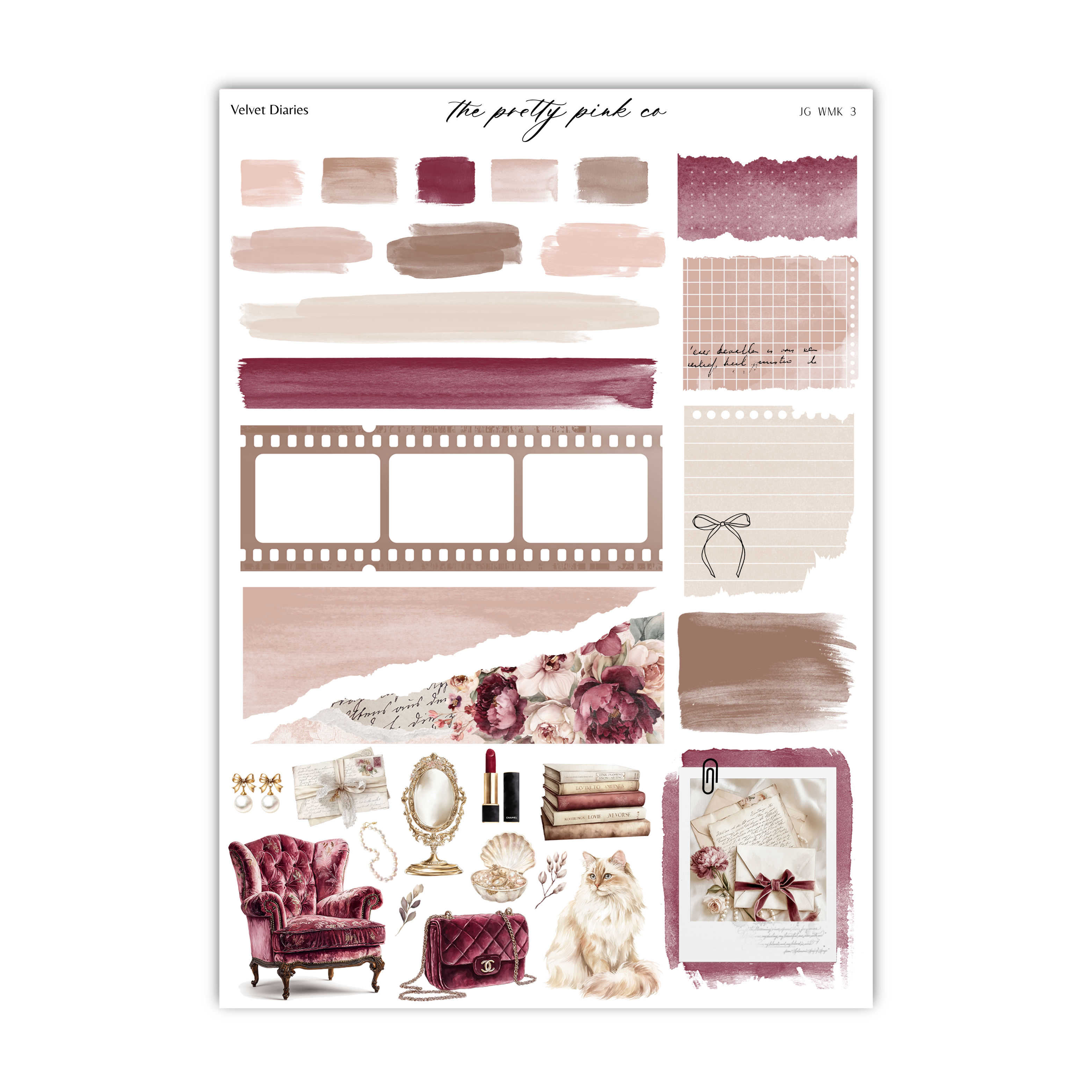 The image is a collection of various design-related elements, including a velvet chair, a film strip, a bow, flowers, books, and other decorative items. The image appears to be a collage or a compilation of different design-related elements, rather than a single image.