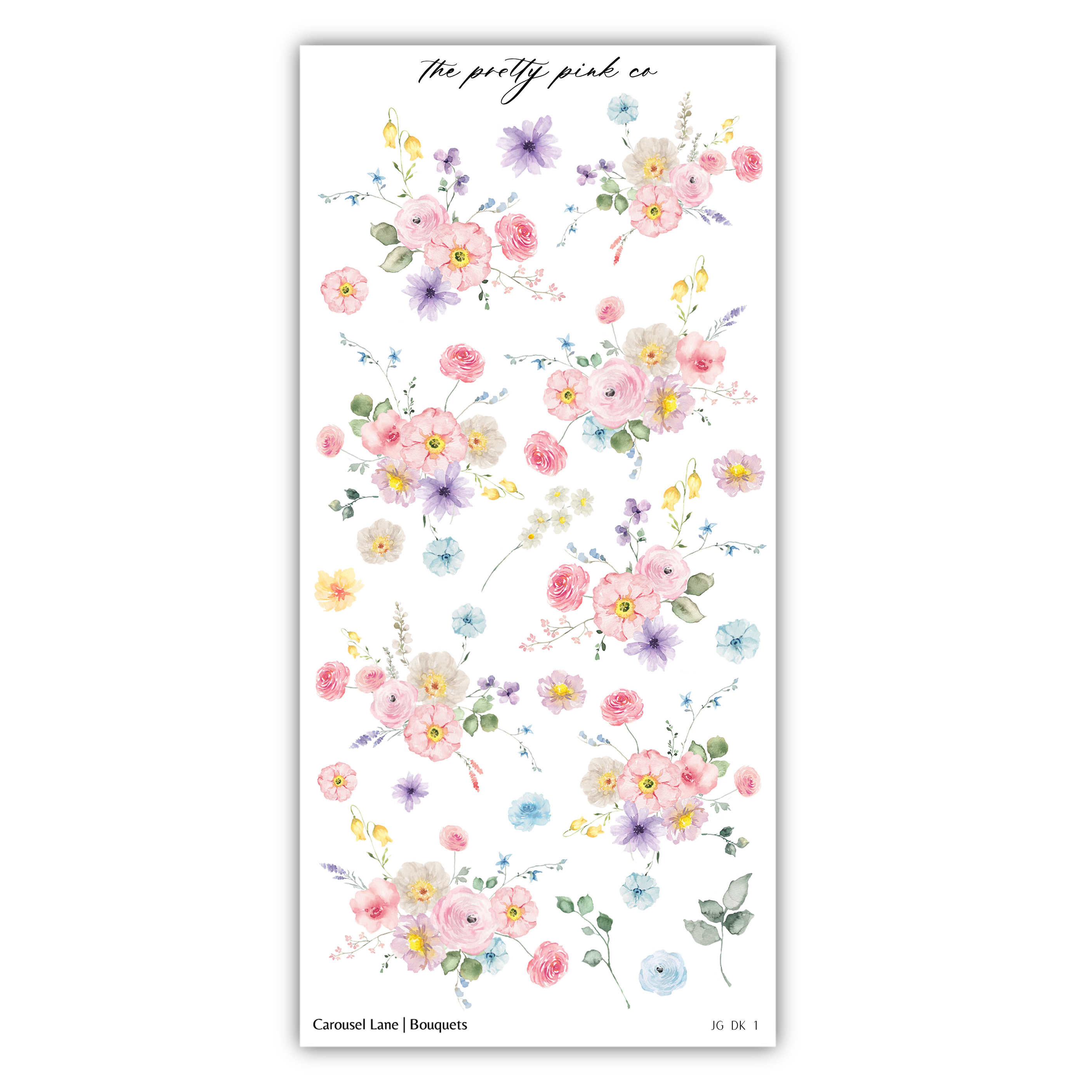a sheet of stickers with flowers on it