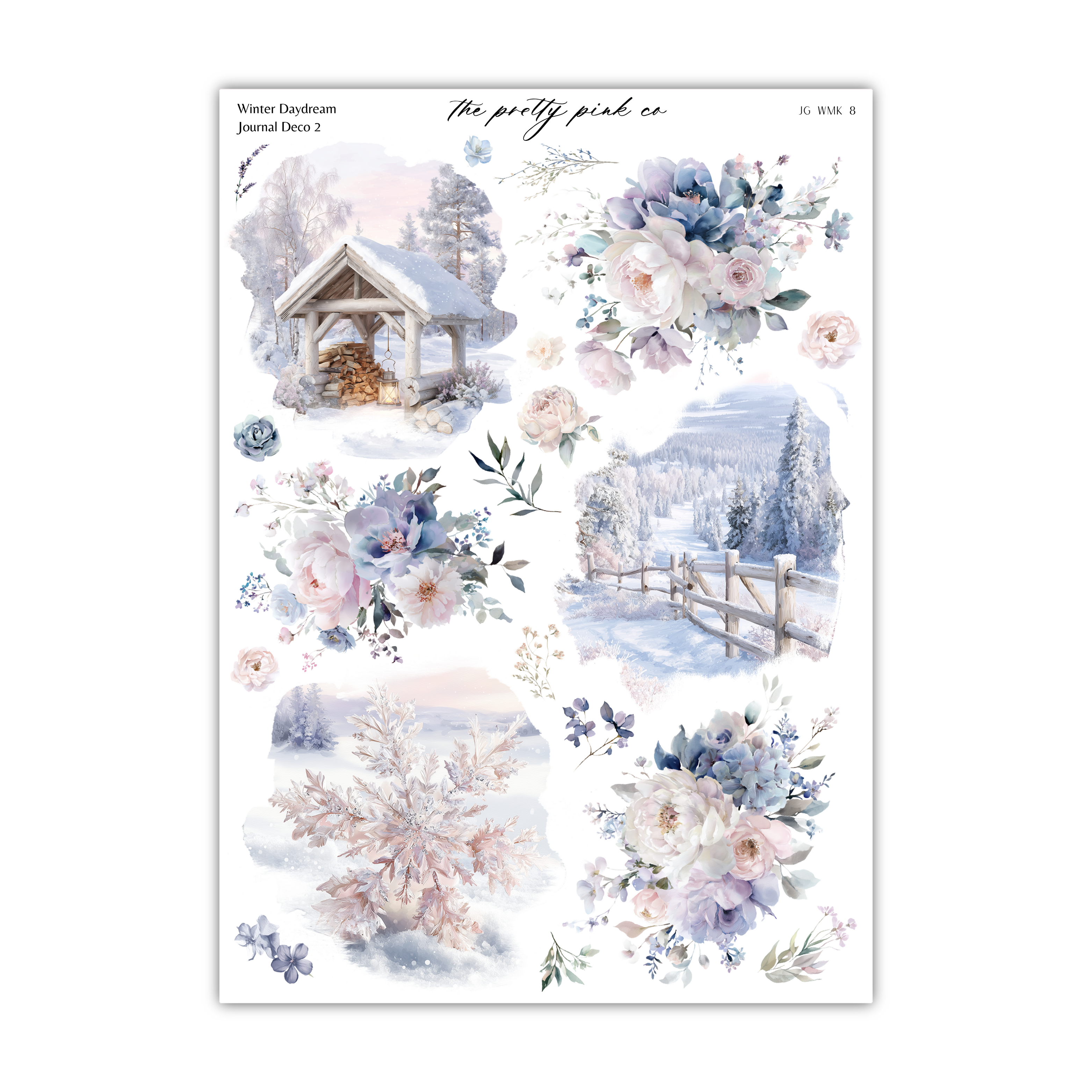 The image is a collage of various winter-themed images, including a snowy landscape, a wooden cabin, a snowy field, and a snowy tree.