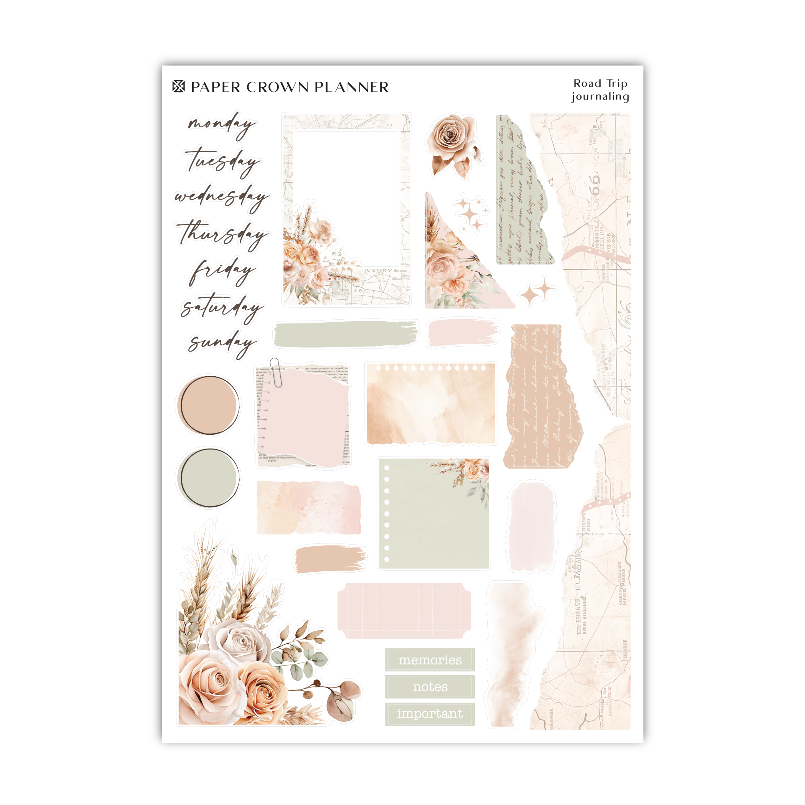 a sheet of paper with flowers and a map