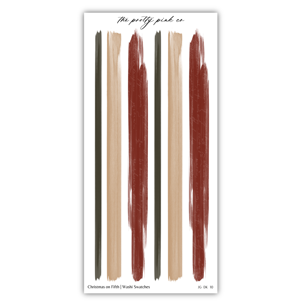 The image is a collage of nine vertical brushstrokes in various colors, including red, brown, and black, arranged in a grid-like pattern.