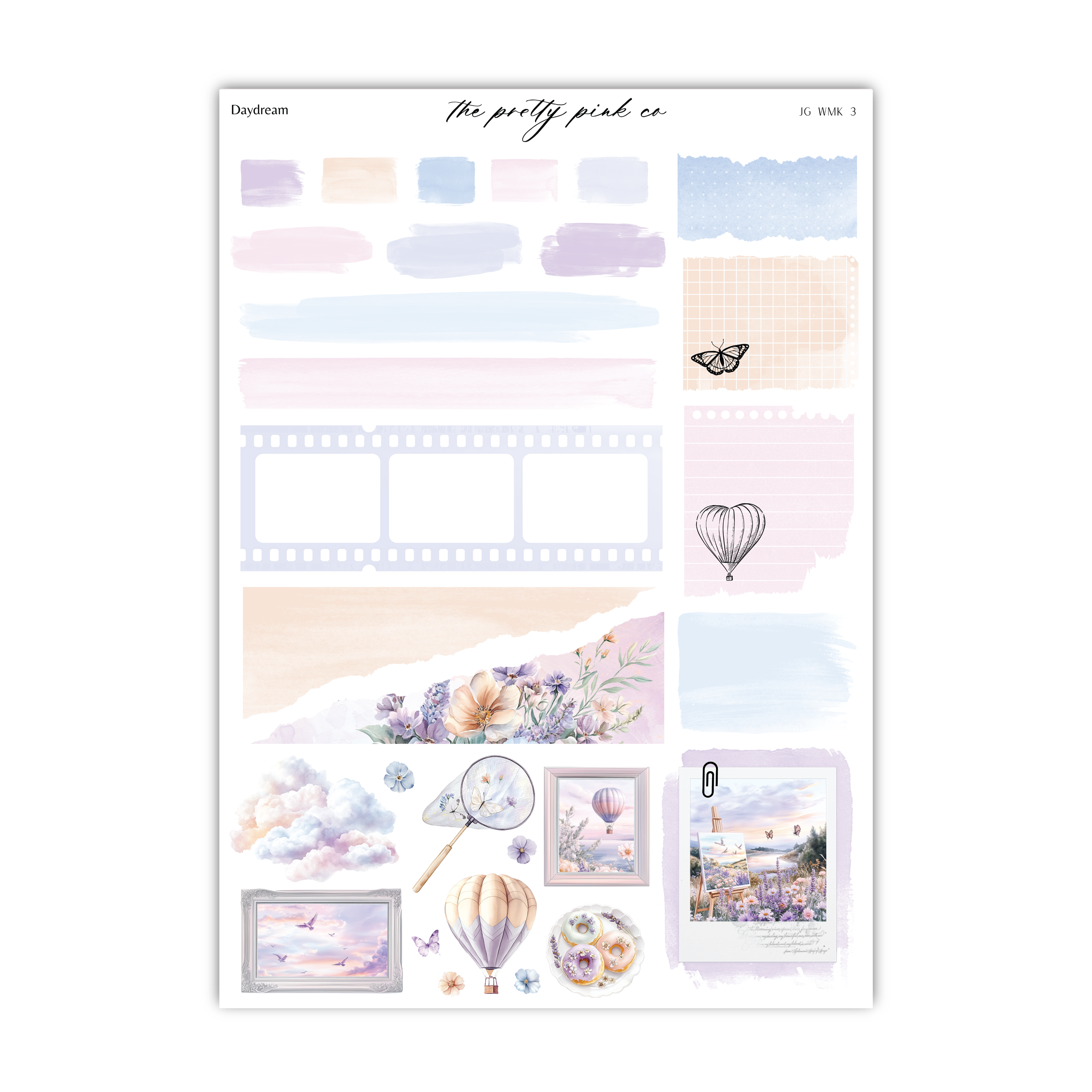 a sticker sheet with a picture of a hot air balloon