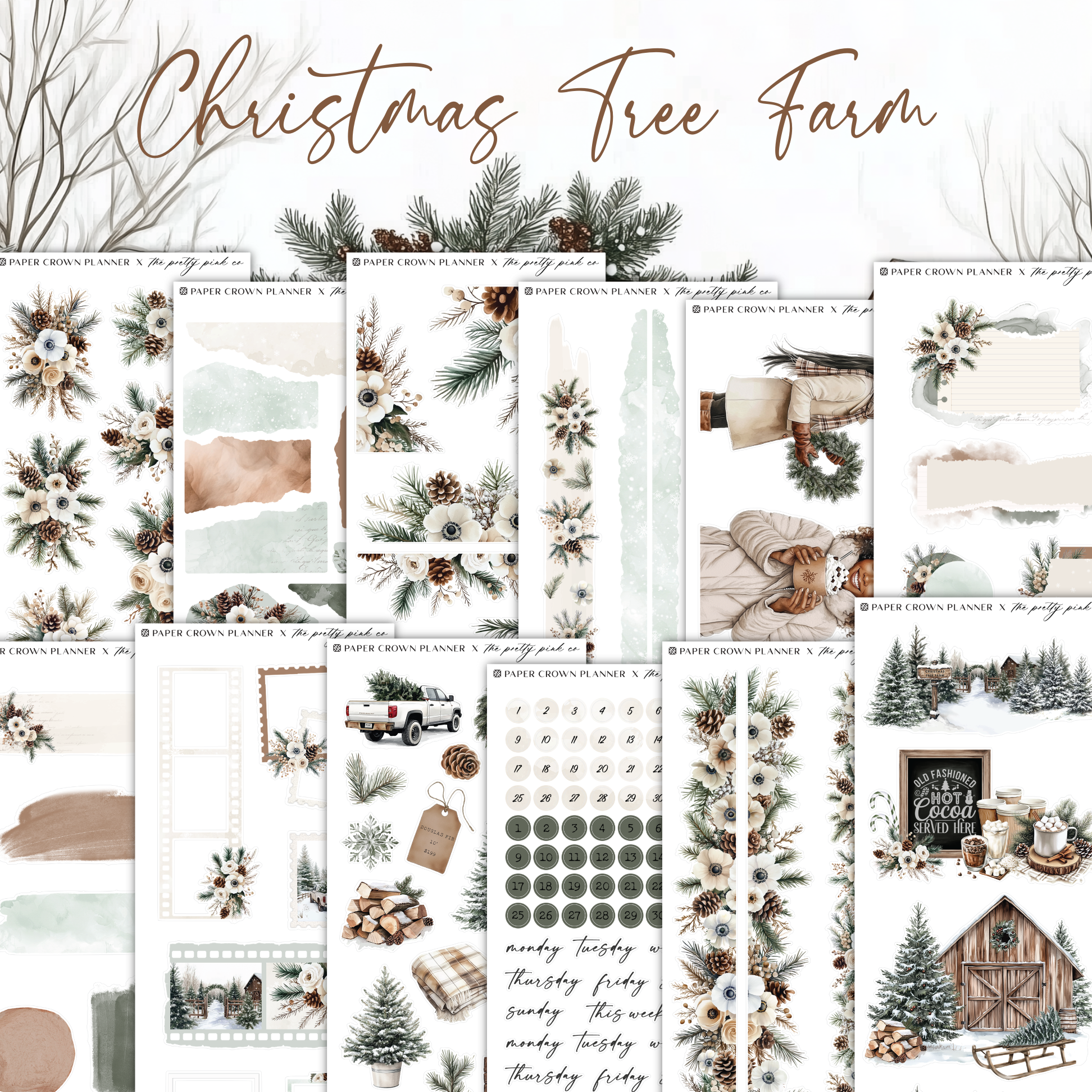 christmas tree farm digital paper pack