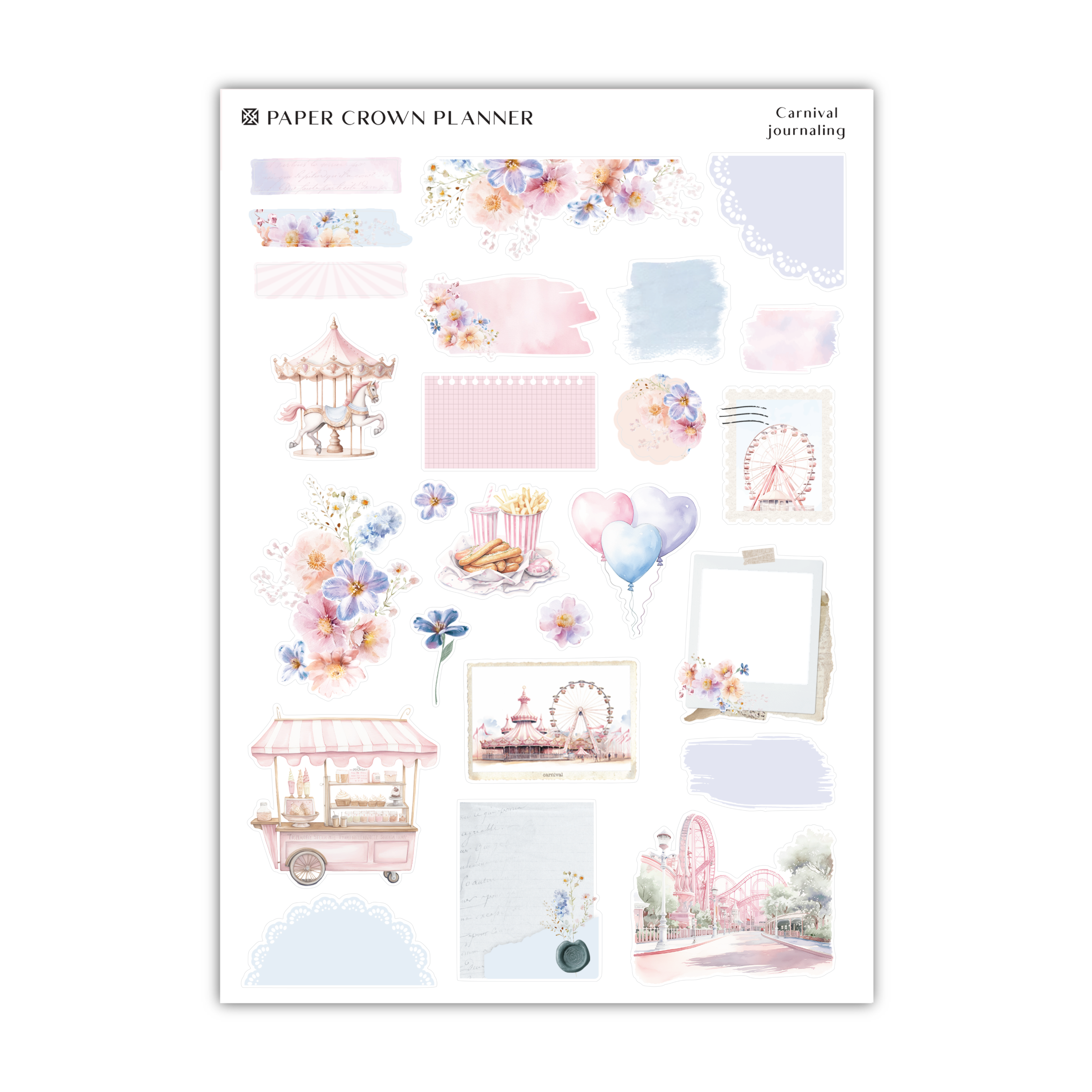 a sticker sheet of pink and blue stickers