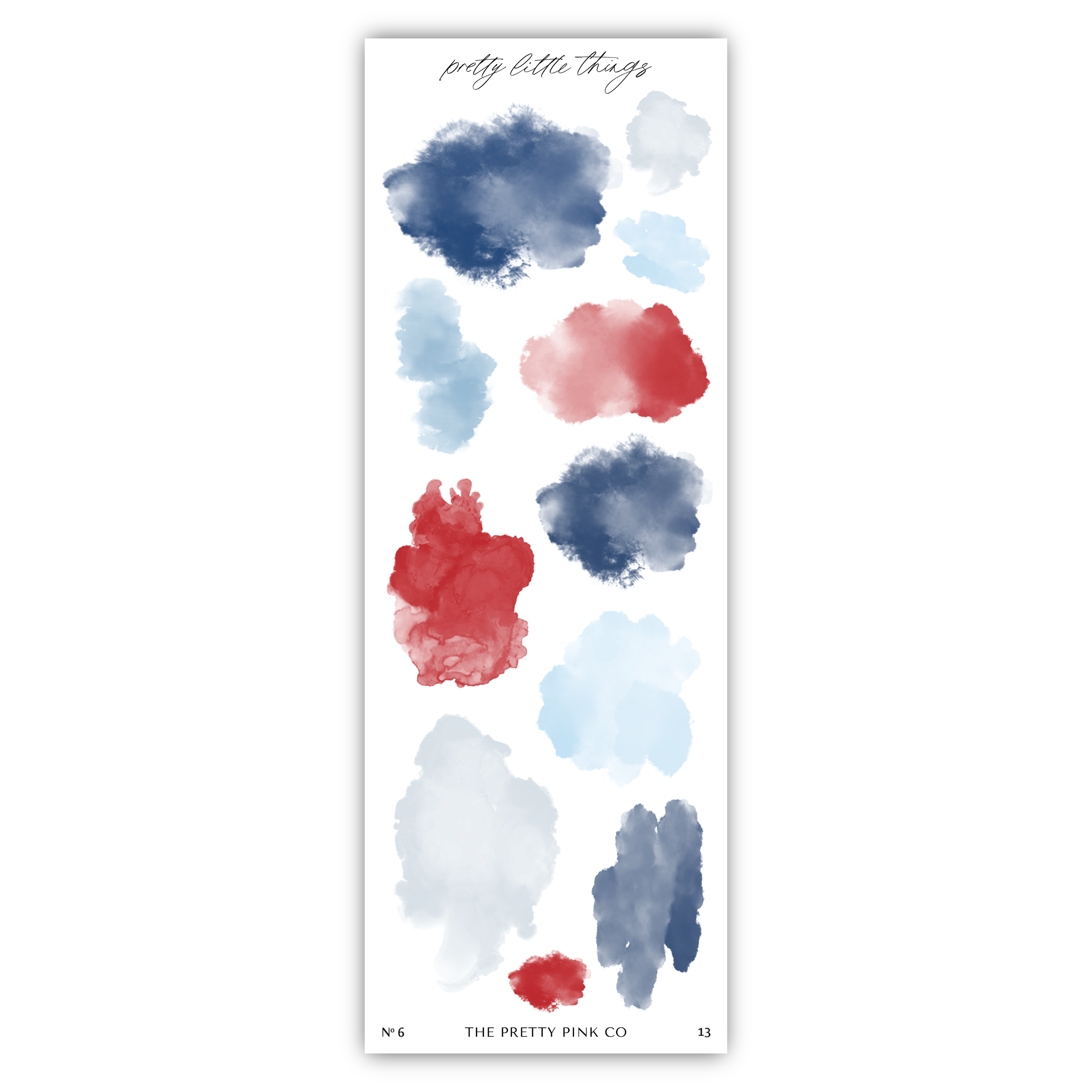 a watercolor painting of red, white and blue clouds