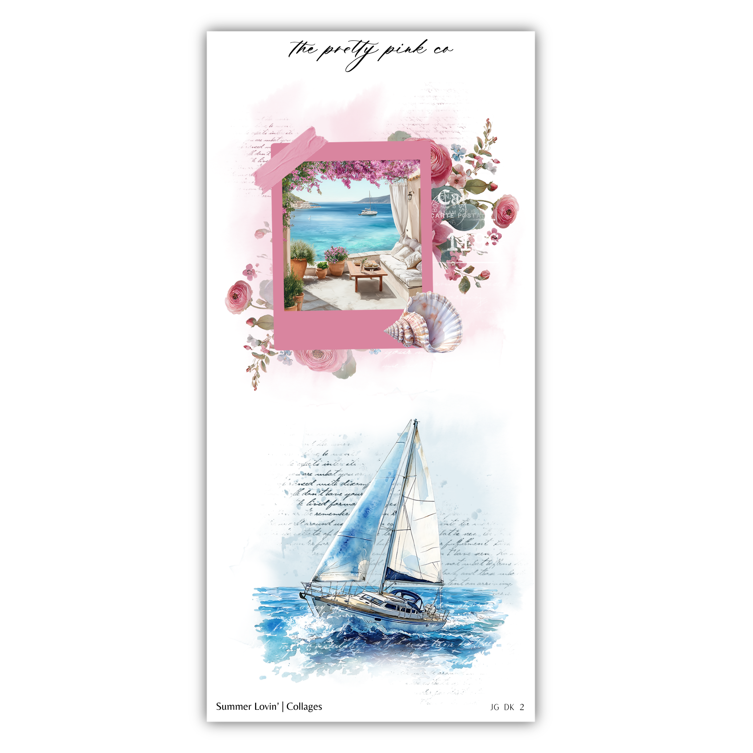The image is a collage featuring a sailboat and a scenic view of a beach.
