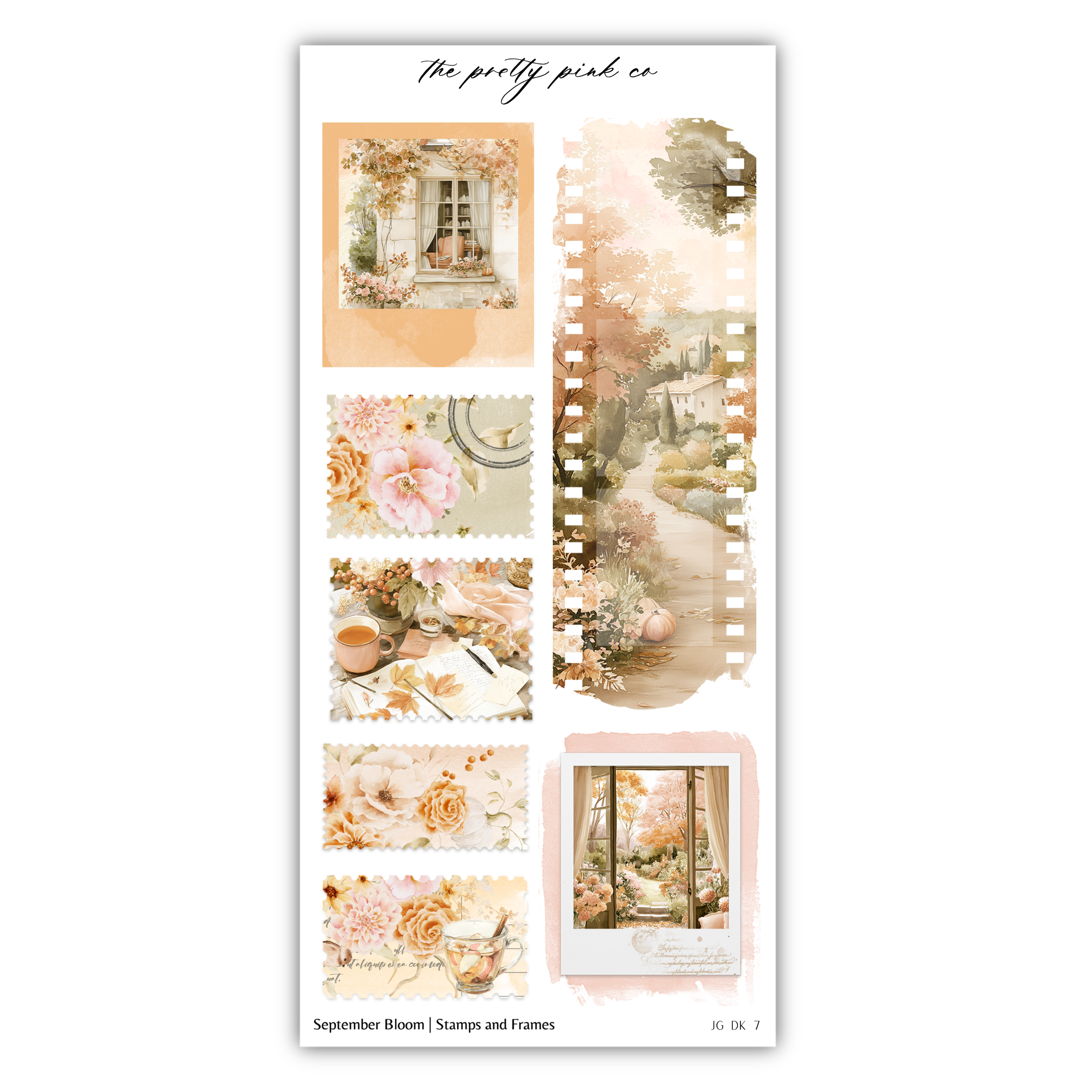 The image is a collage of various floral and nature-themed images, including a window, flowers, and a garden scene.