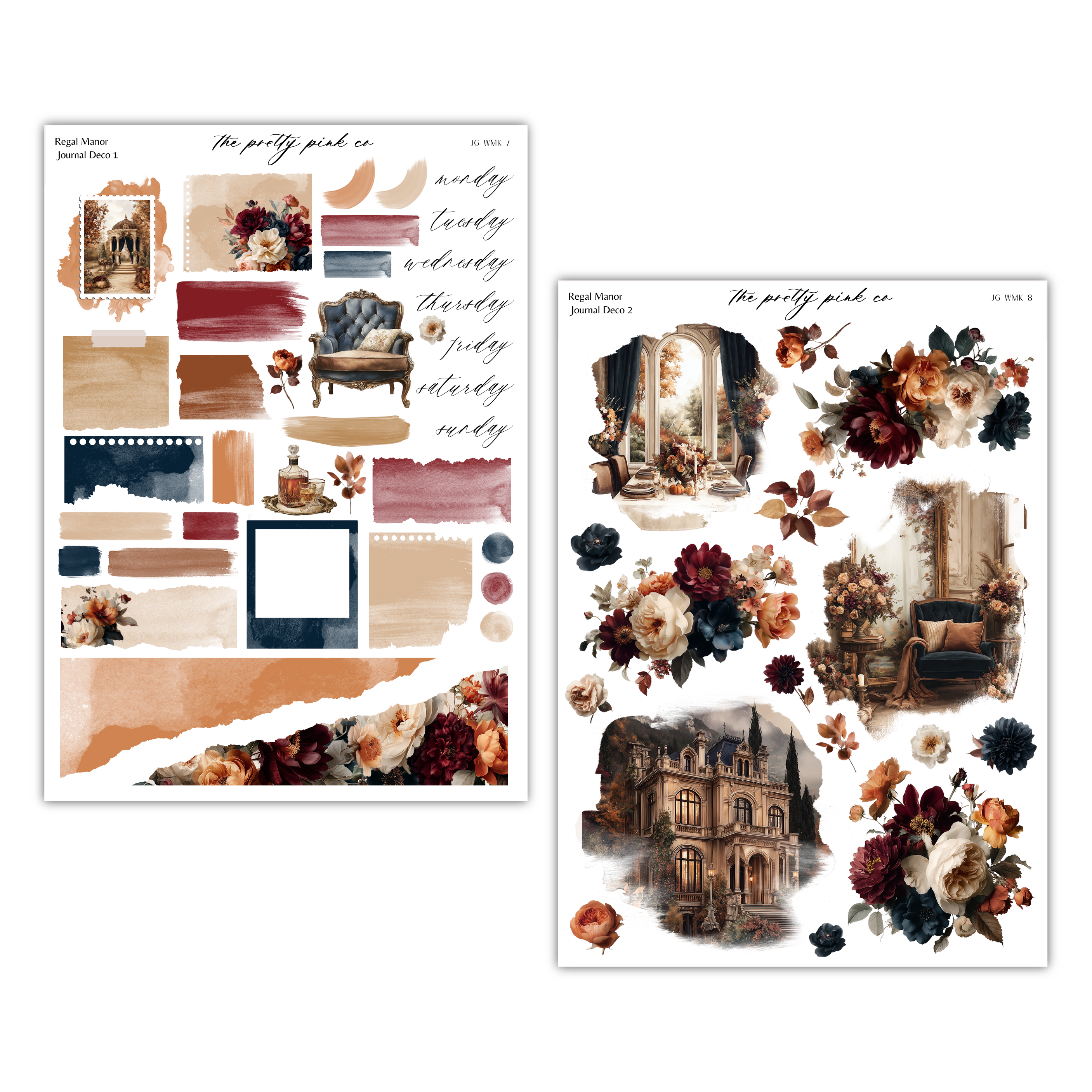 two separate images, each featuring a variety of floral and architectural elements. The images appear to be part of a collage or a collection of artistic elements, rather than individual standalone images.