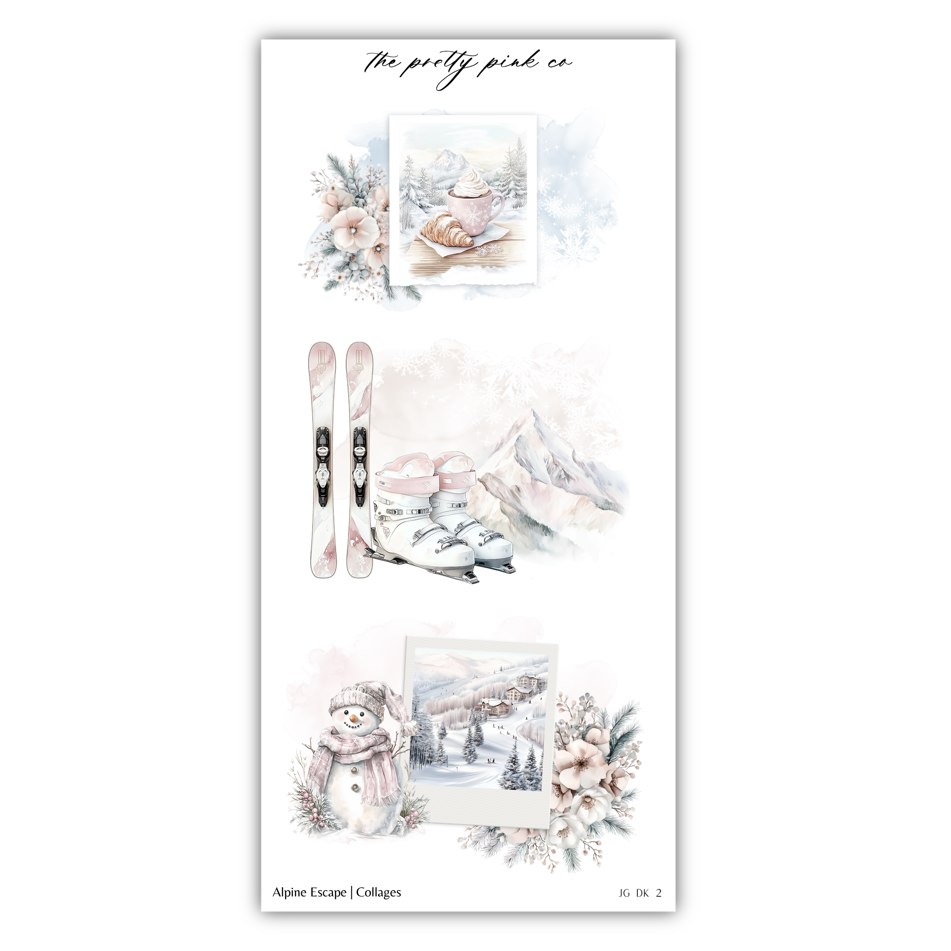 a sticker sheet with a picture of skis and flowers