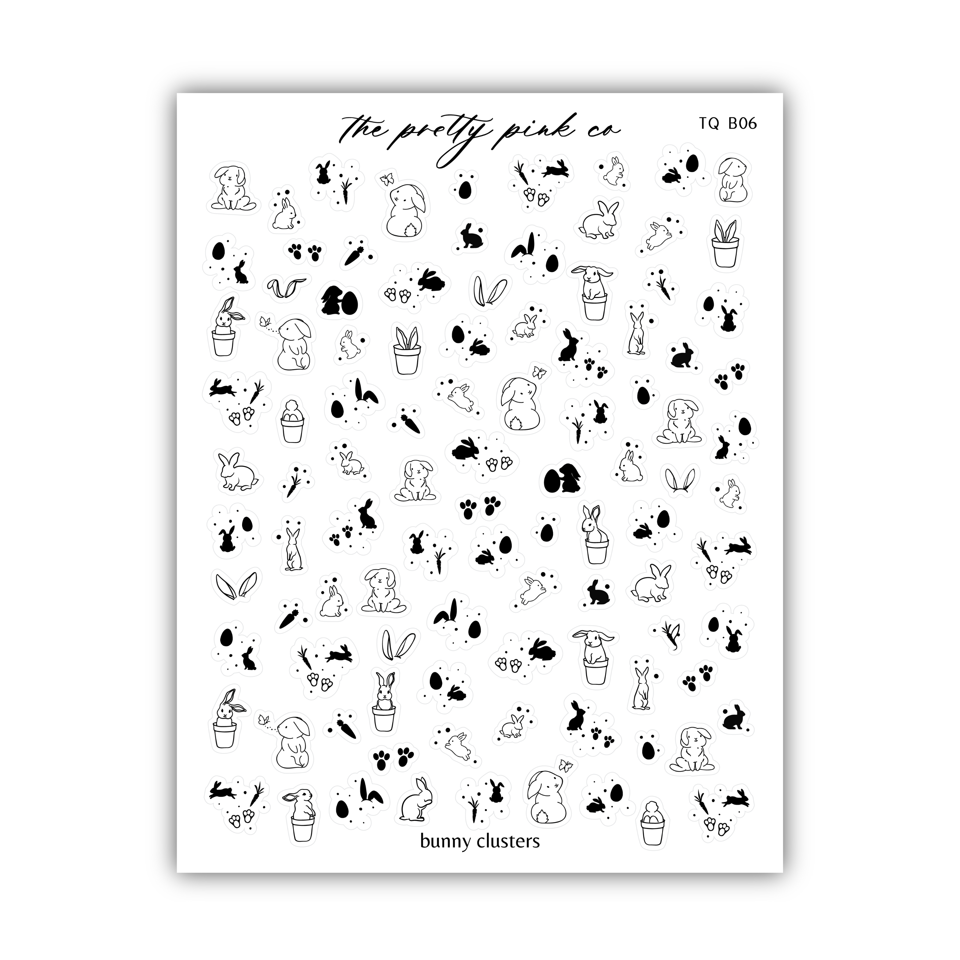 a sheet of black and white stickers on a white background