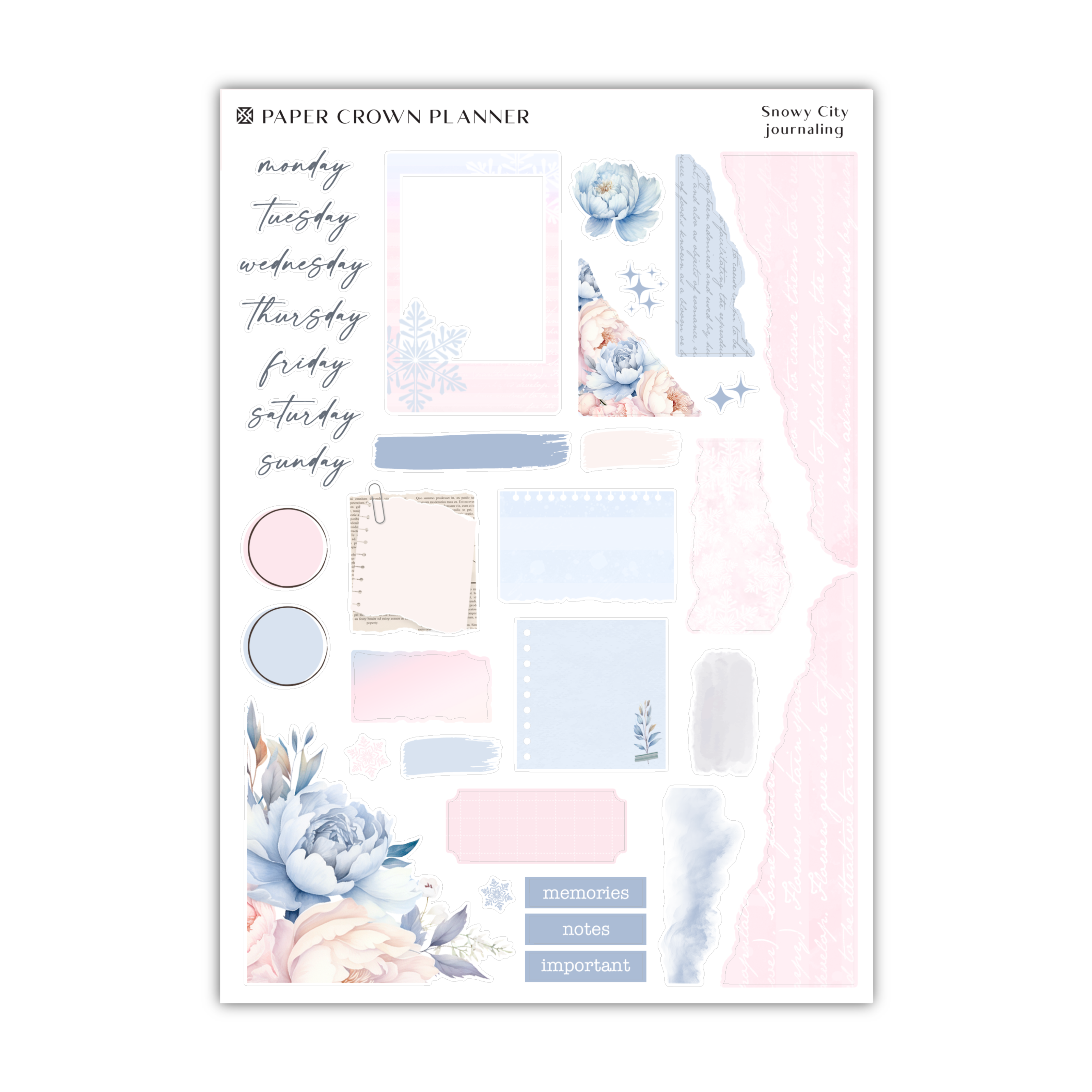 a pink and blue planner sticker sheet