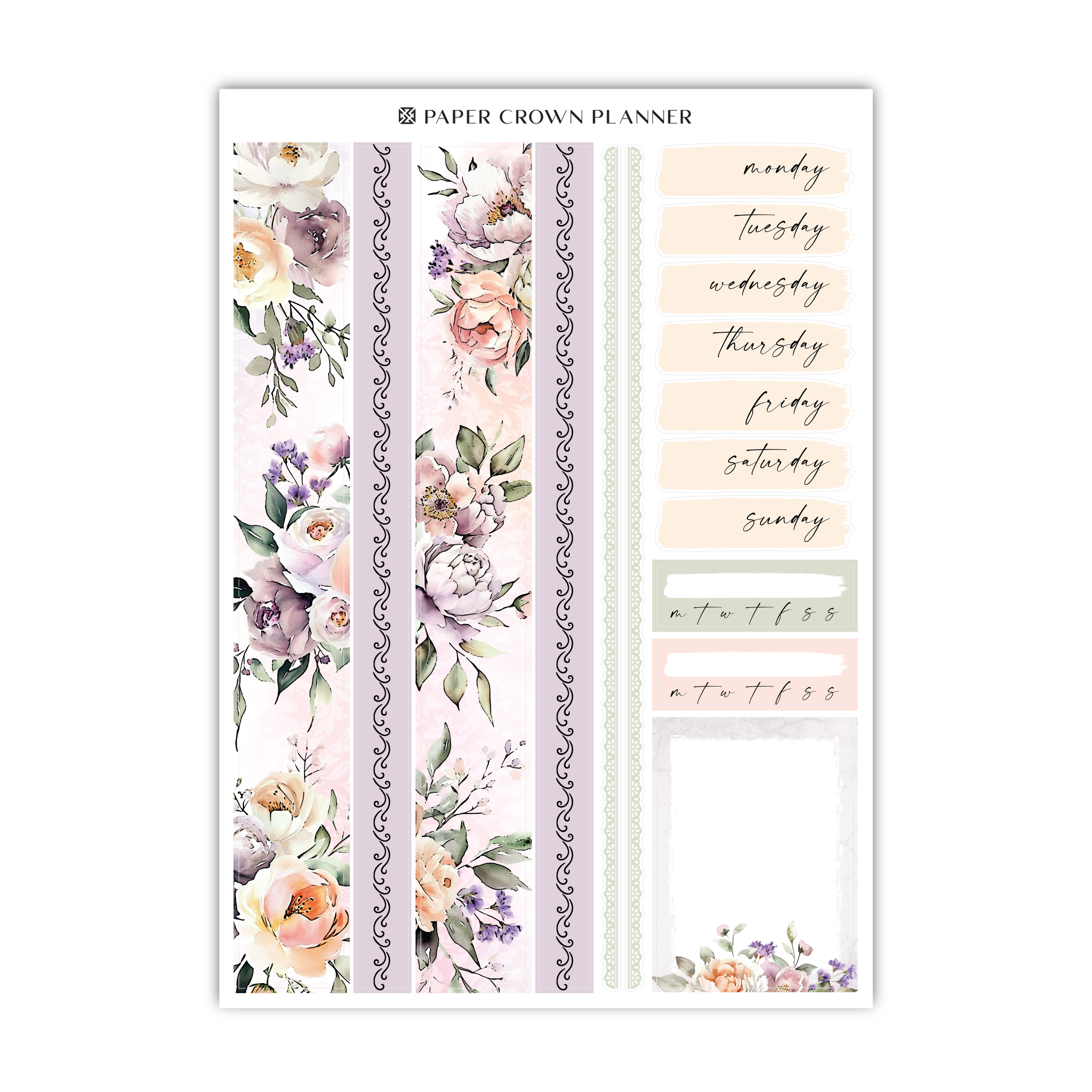 a planner sticker with flowers and stripes