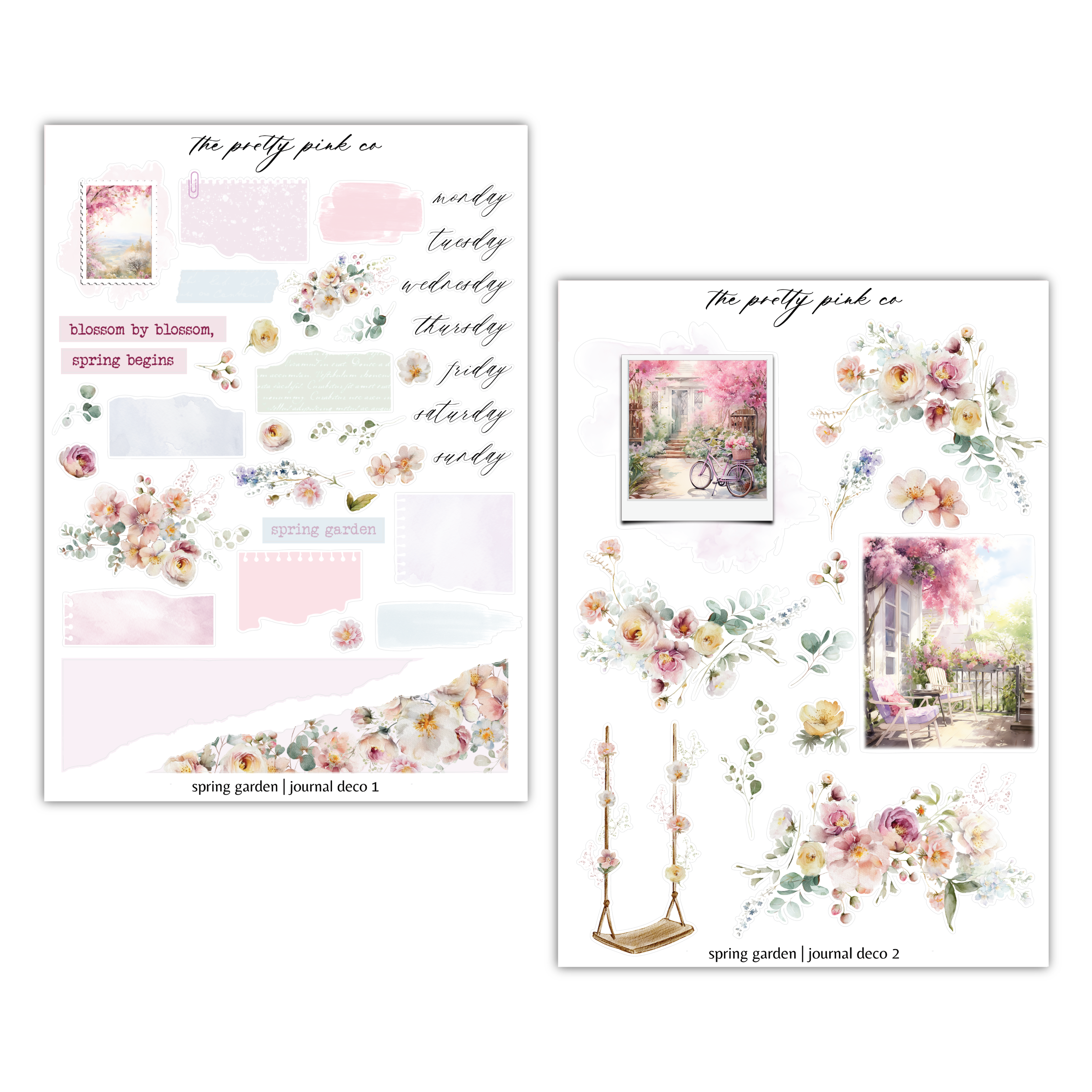 a set of two sheets of paper with flowers on them