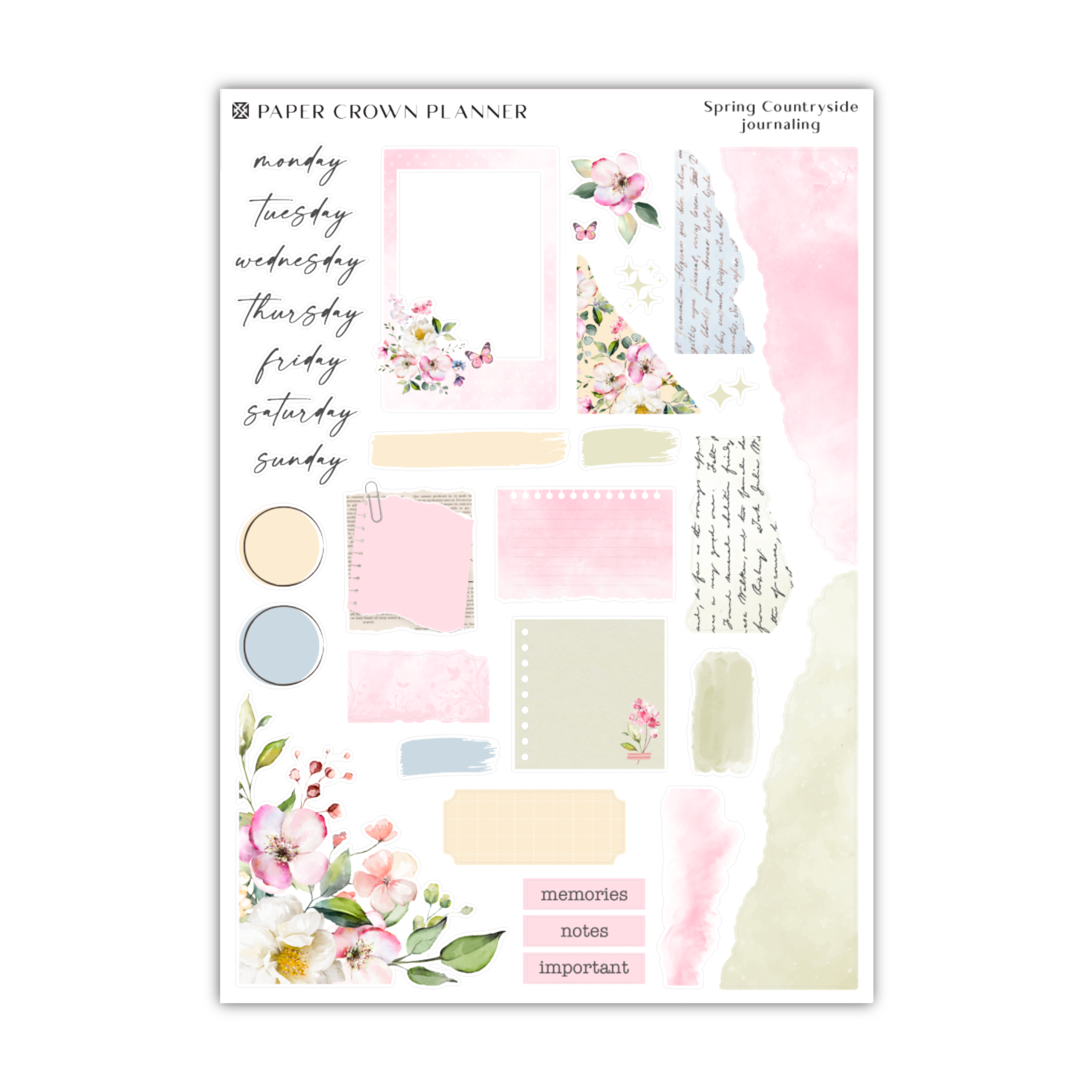a pink and green planner sticker sheet