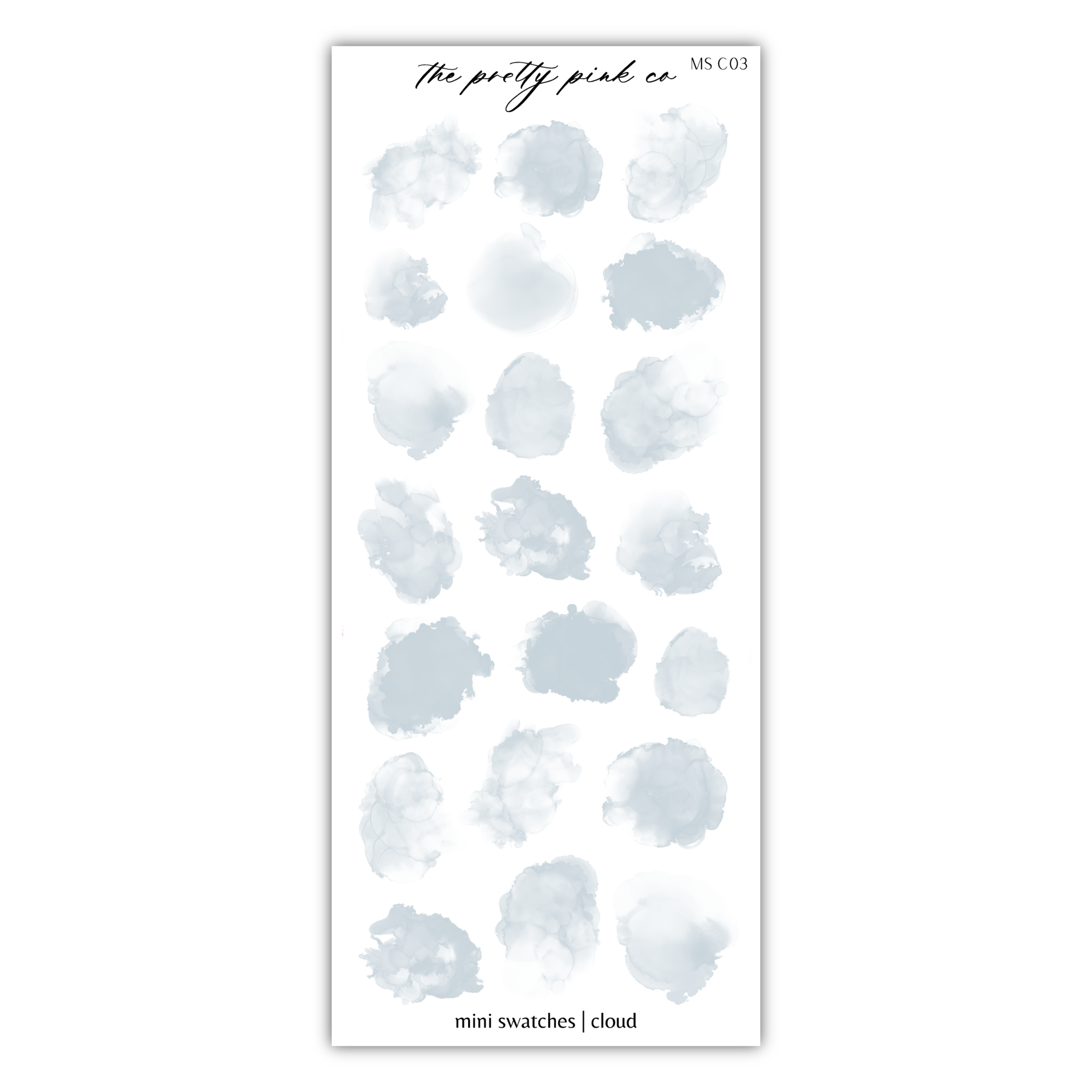 a white sticker with blue ink on it