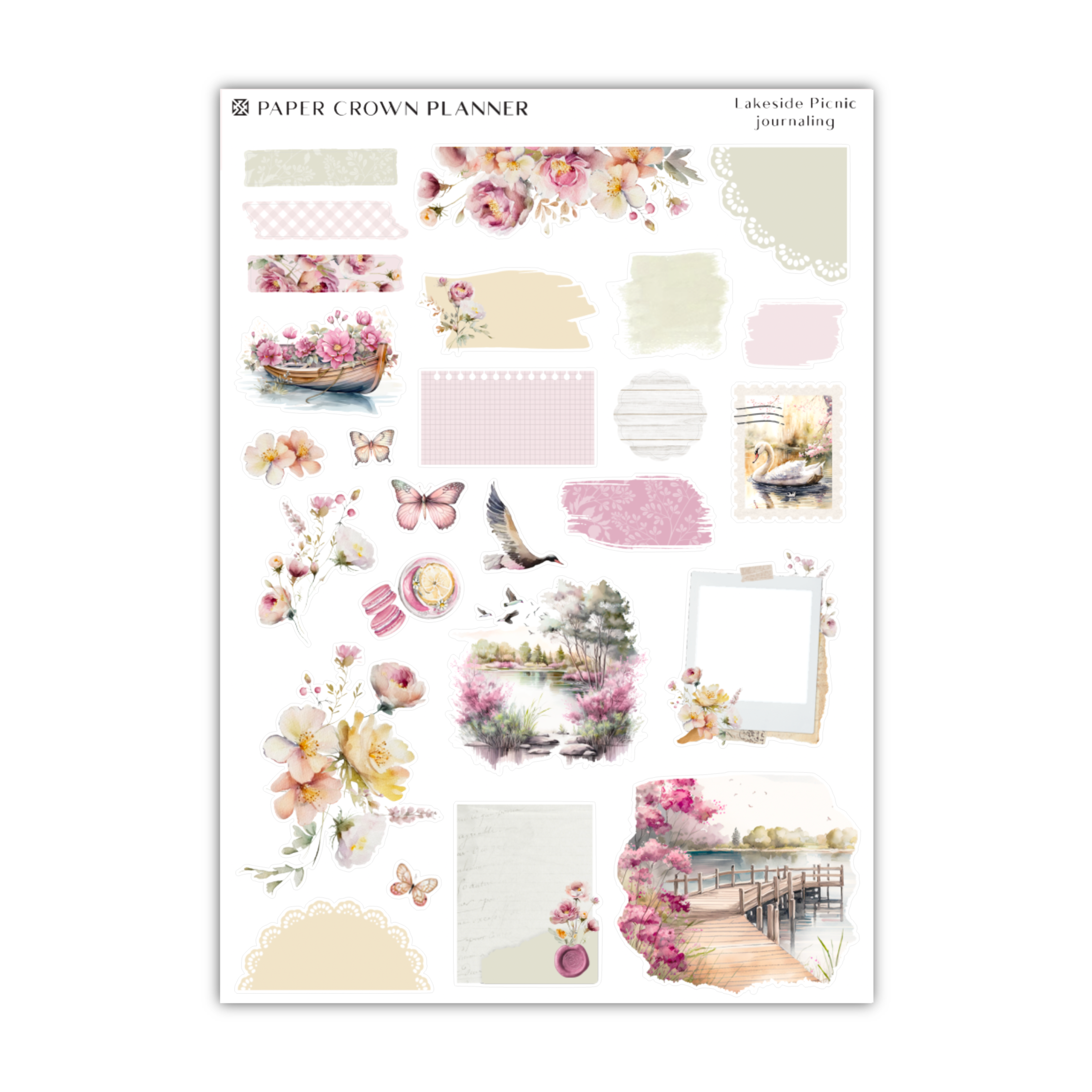 a sticker sheet with flowers and birds