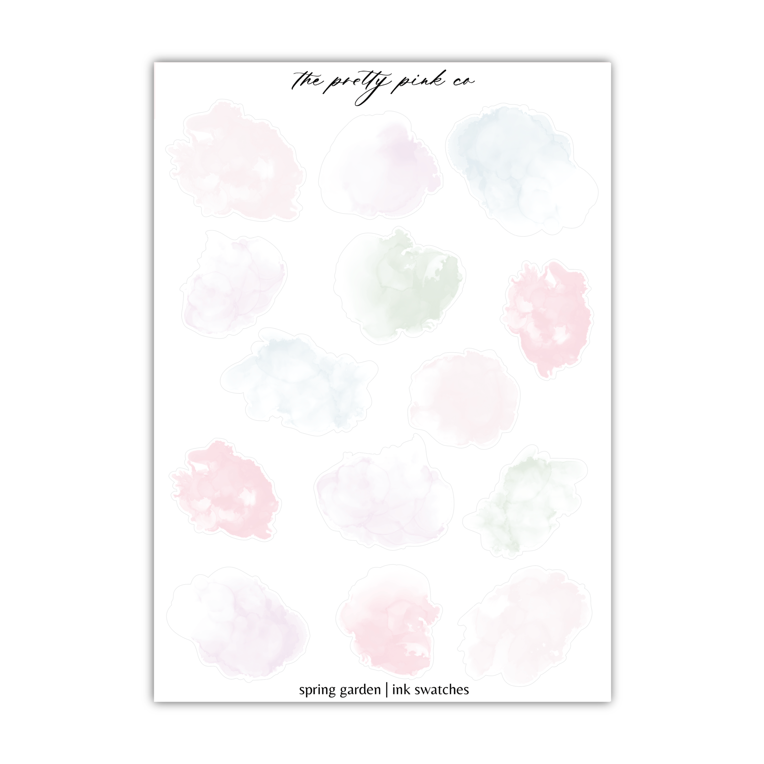 a pink and green watercolored background with the words spring garden ink washes