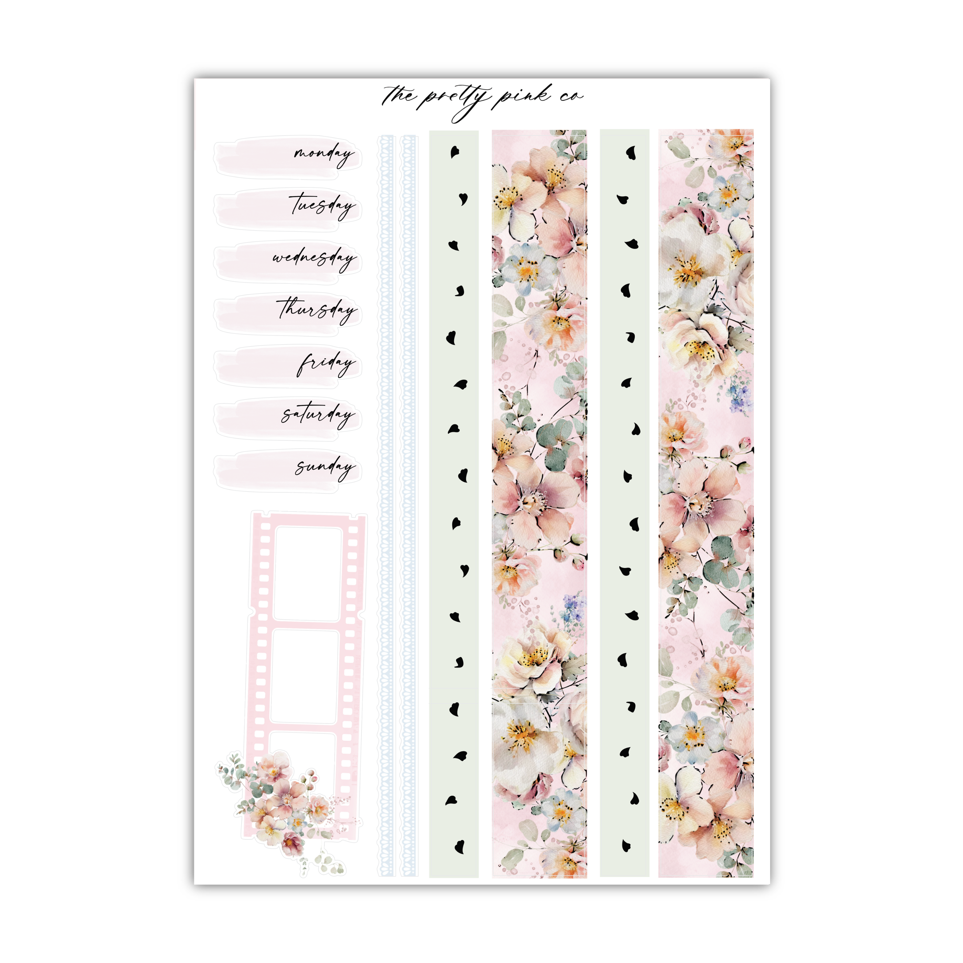 a pink and white floral planner sticker