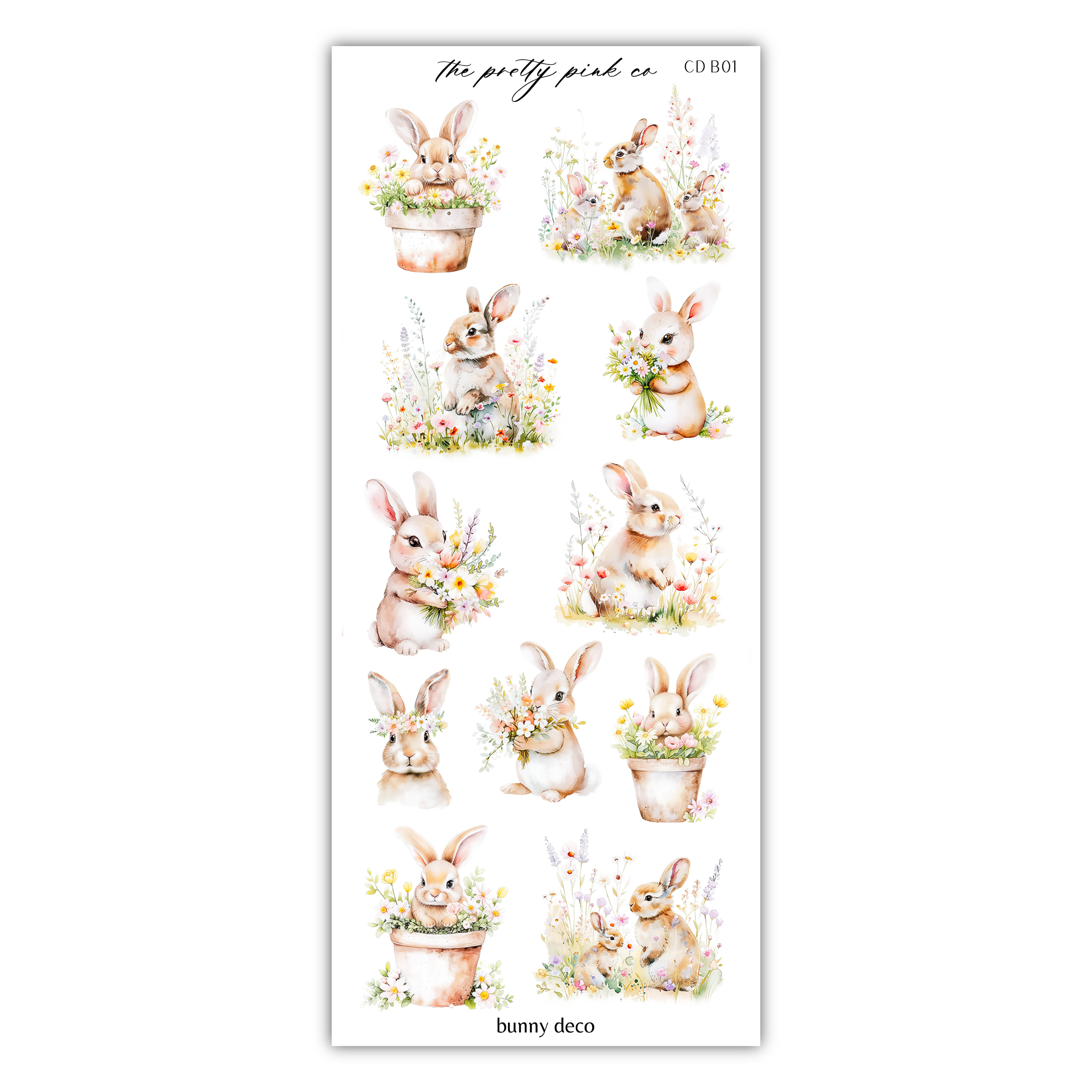 a sticker with a picture of a bunny and flowers
