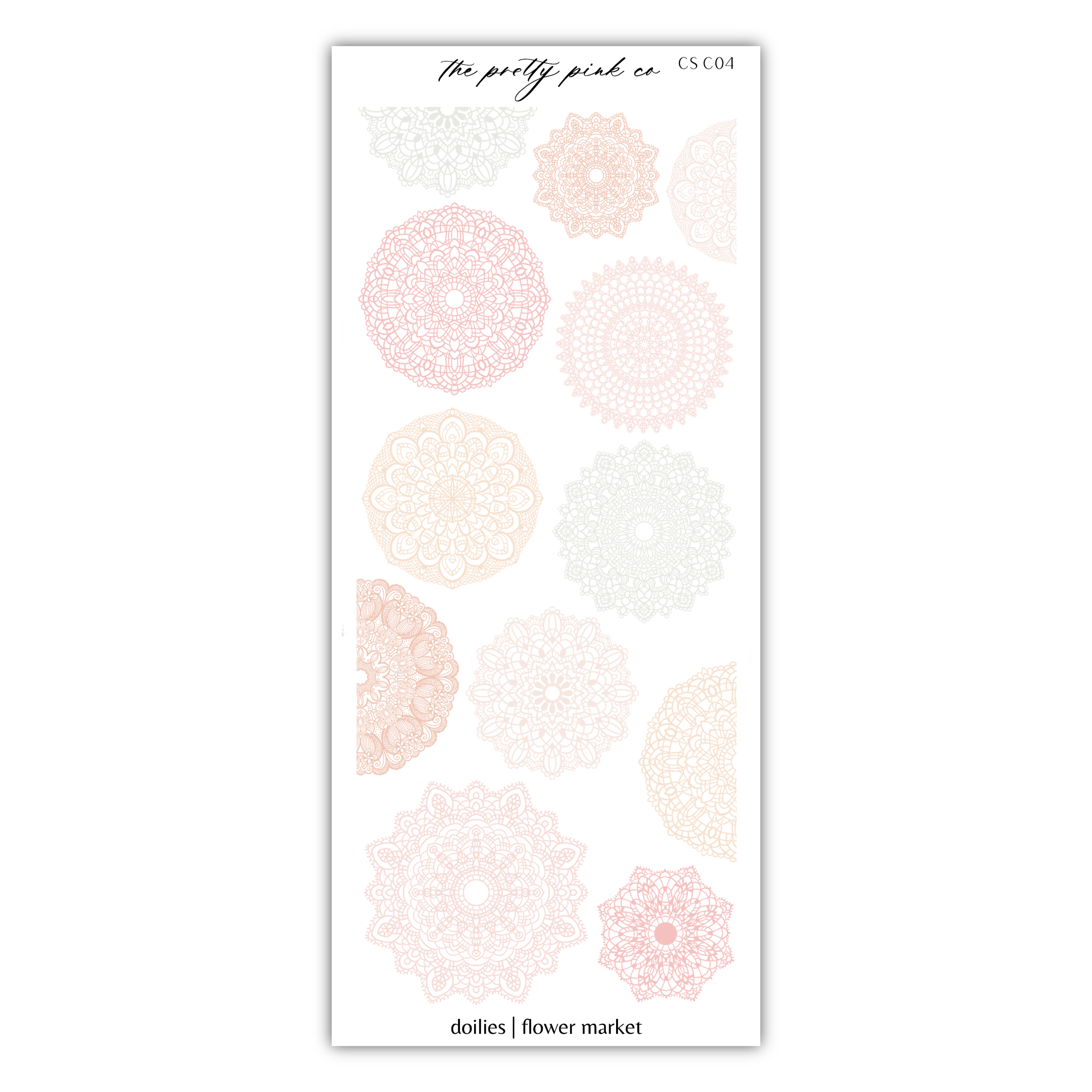 a pink and white sticker with a pattern on it