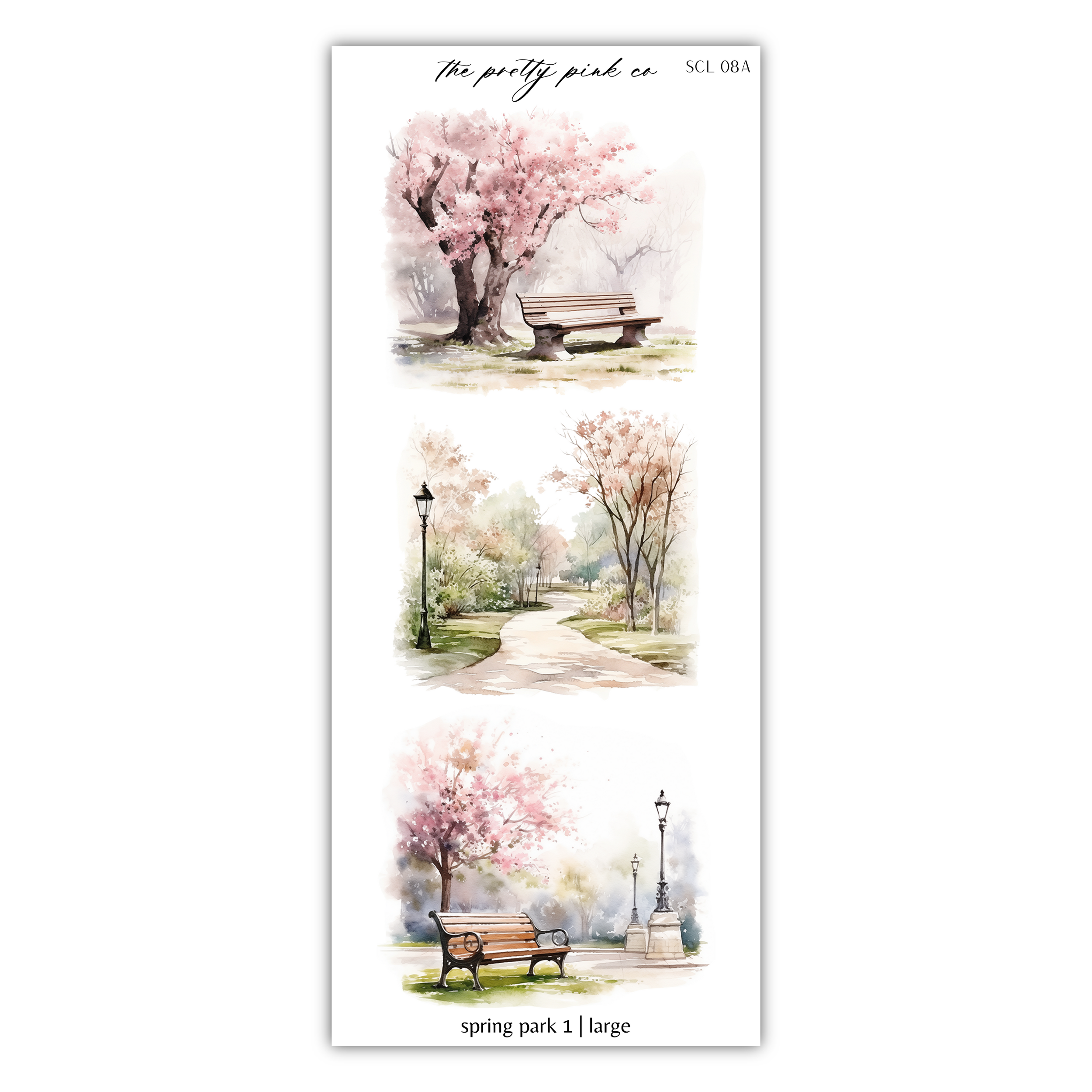 a watercolor painting of a park bench and trees