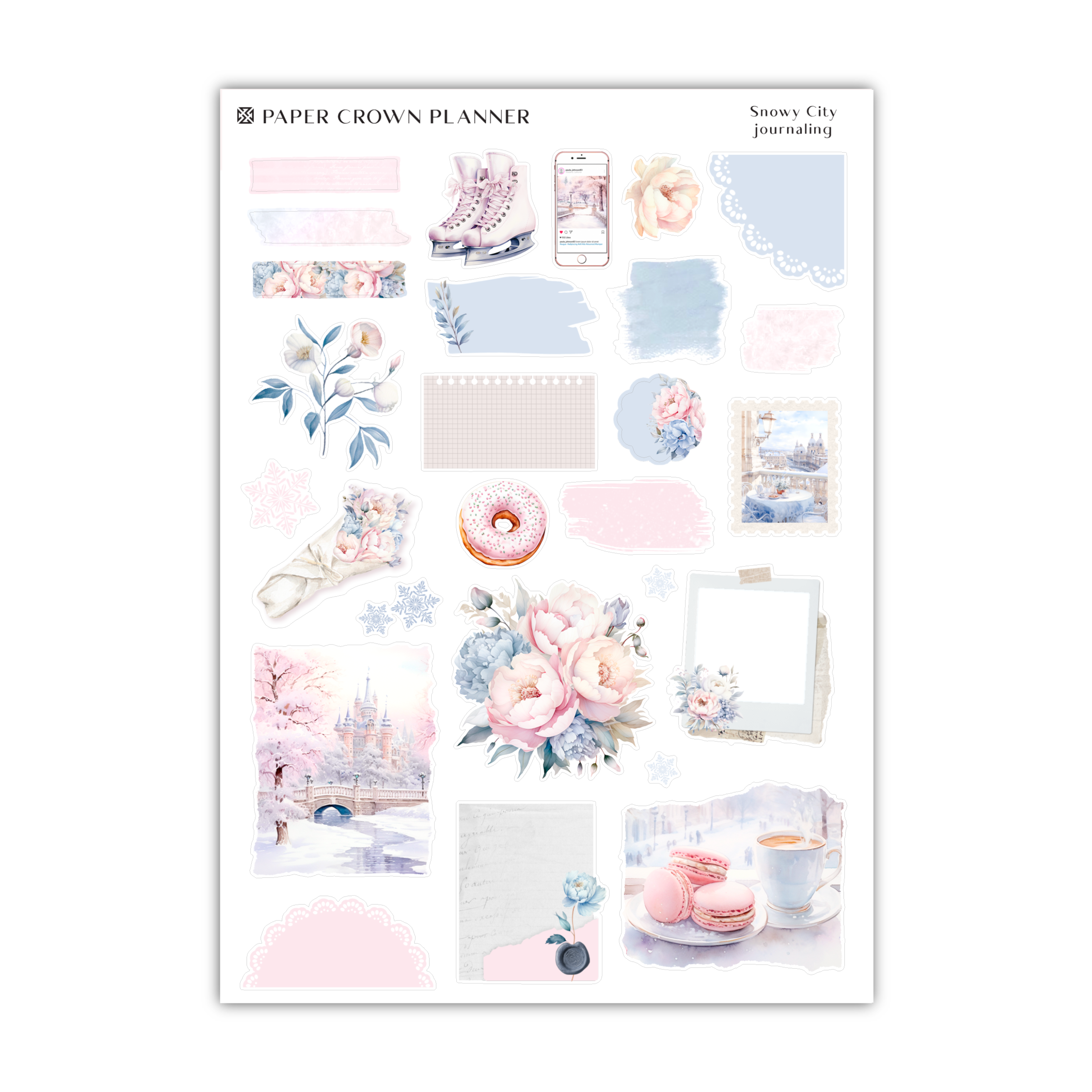 a sticker sheet with pink and blue flowers