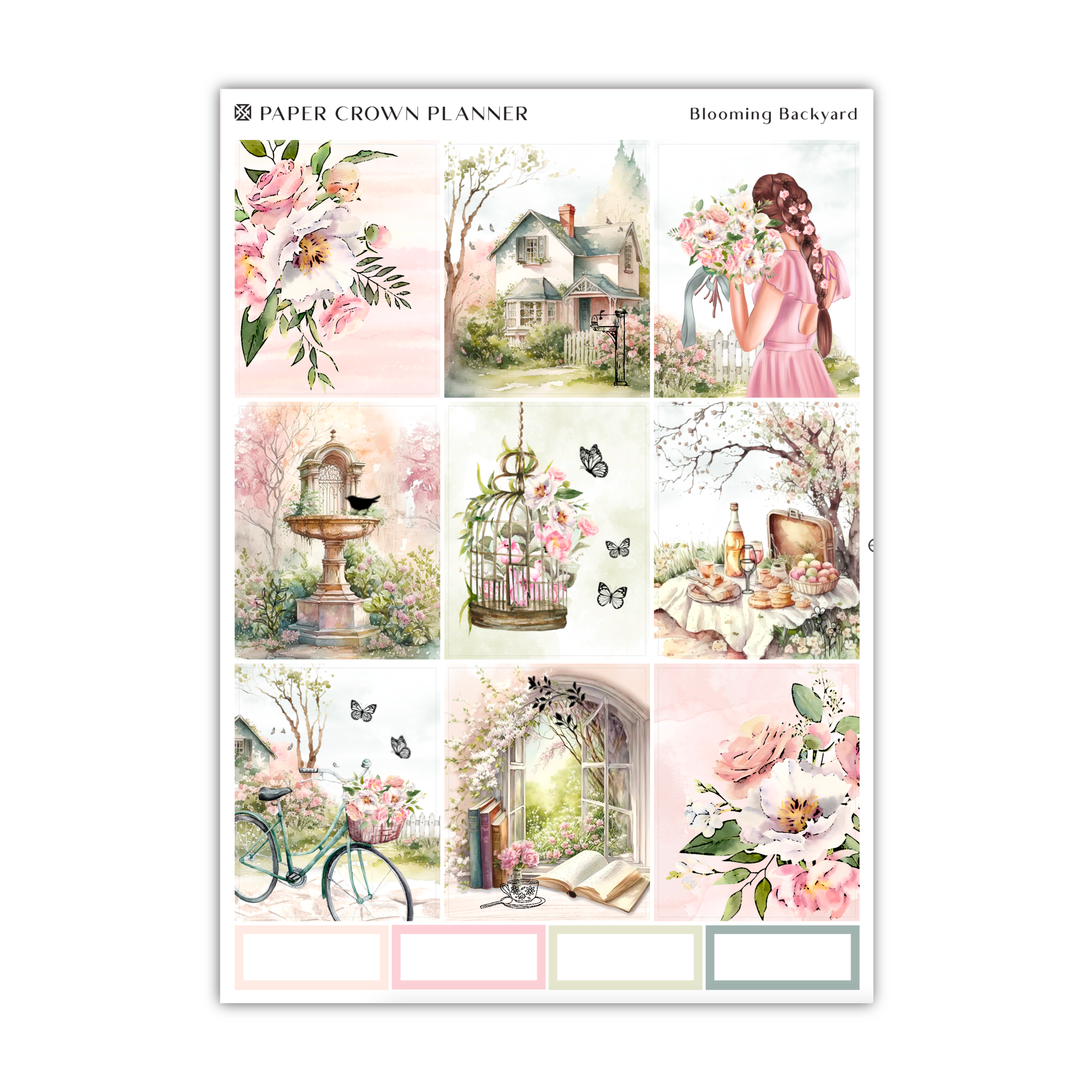 a sticker sheet with a picture of a girl in a pink dress