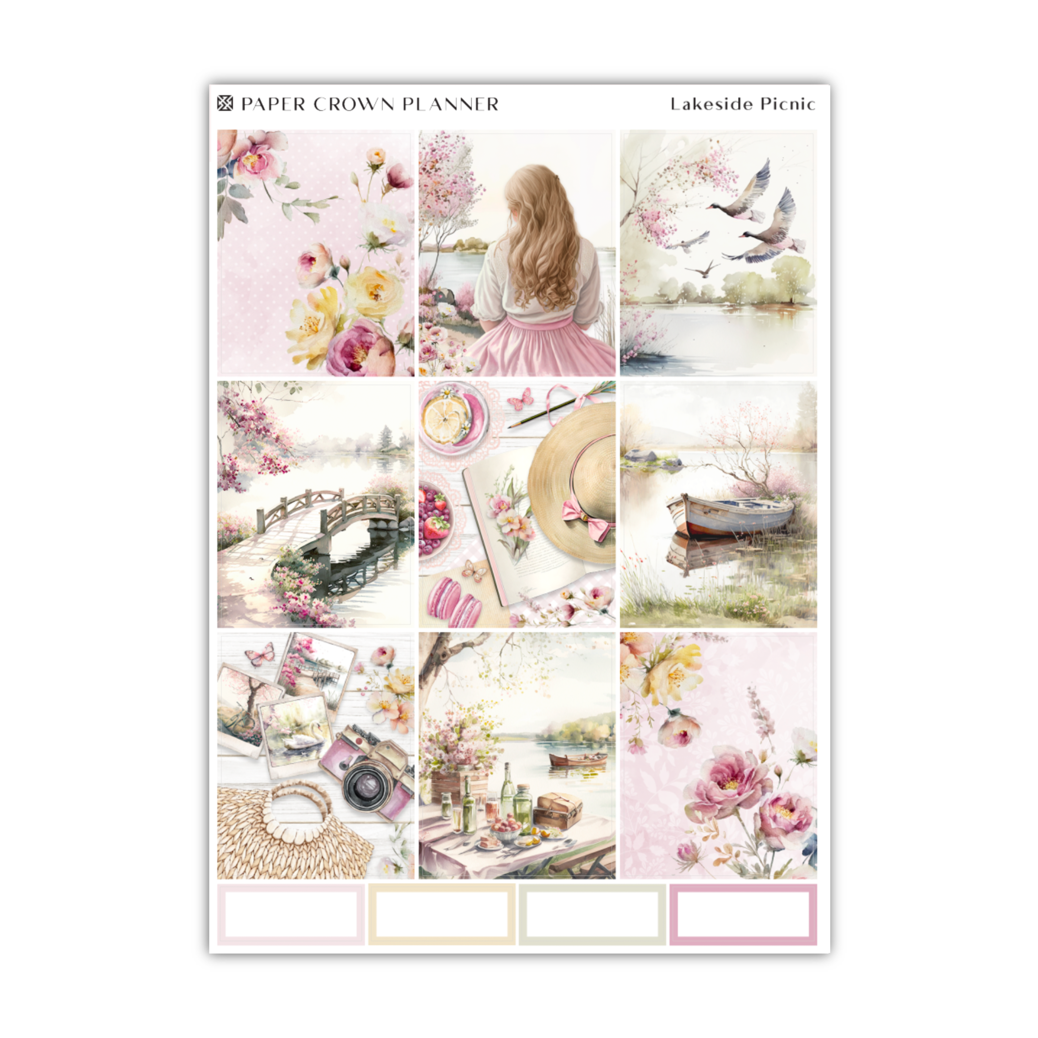 a sticker sheet with flowers and boats