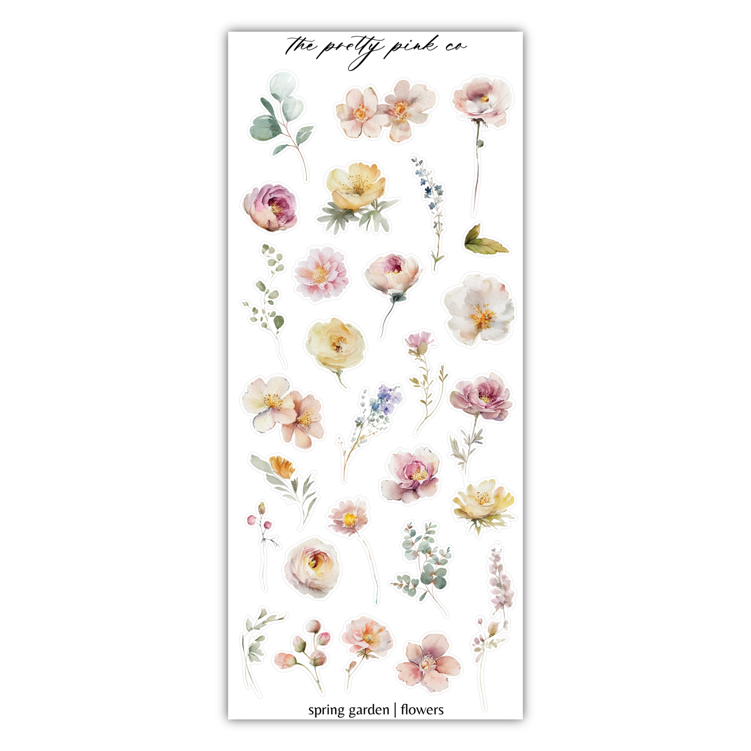 a sheet of stickers with flowers on it