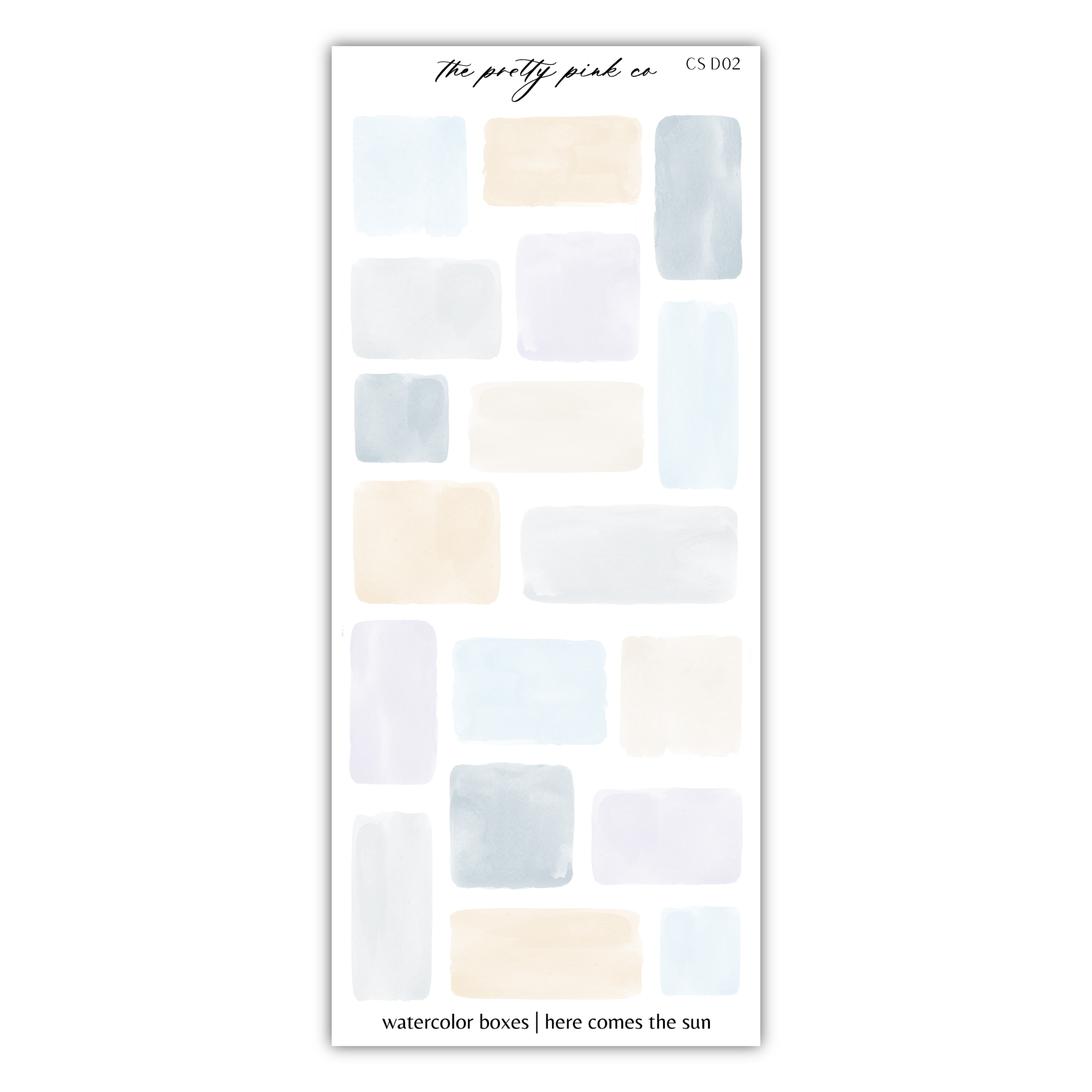 a white and blue sticker with squares on it