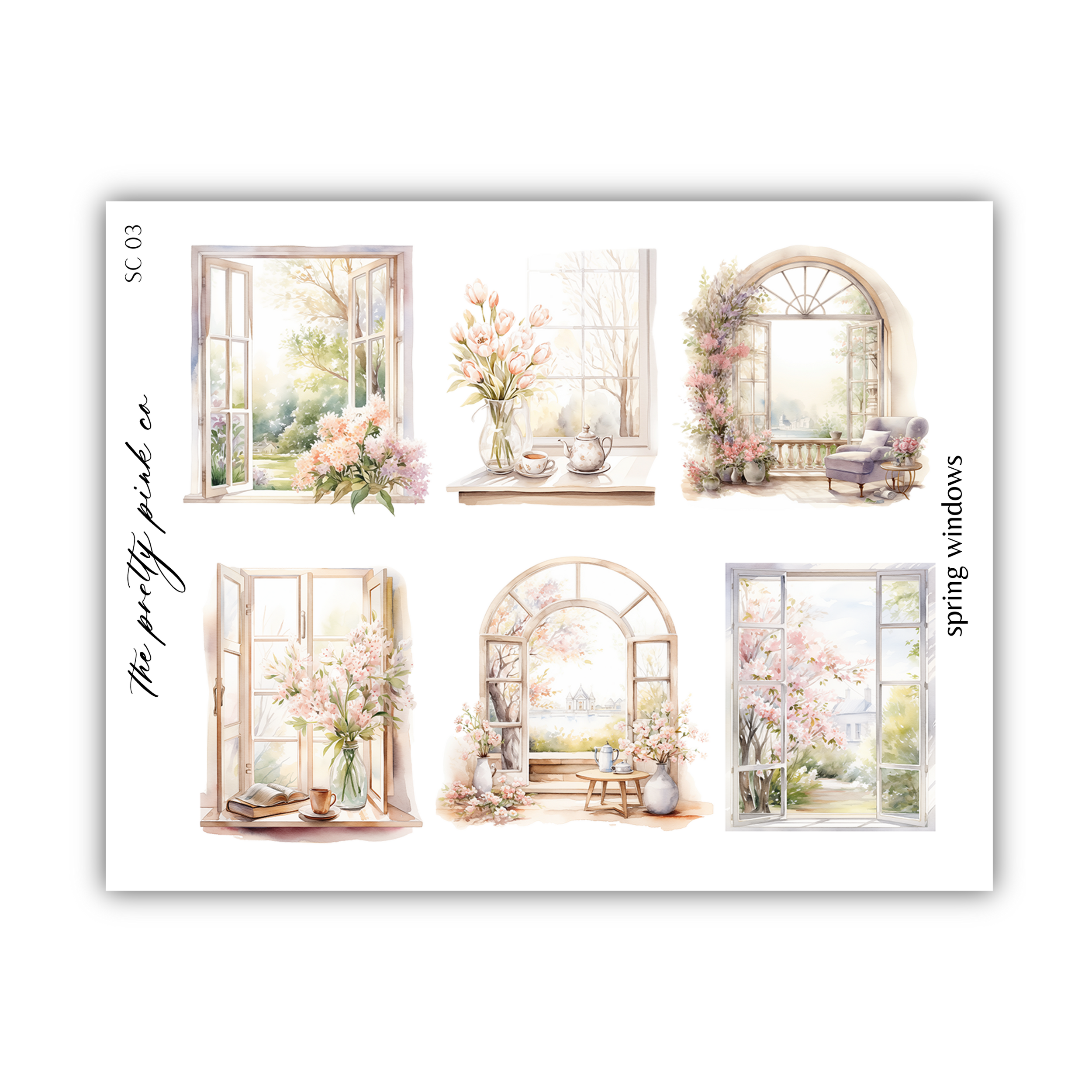 a set of four windows with flowers on them