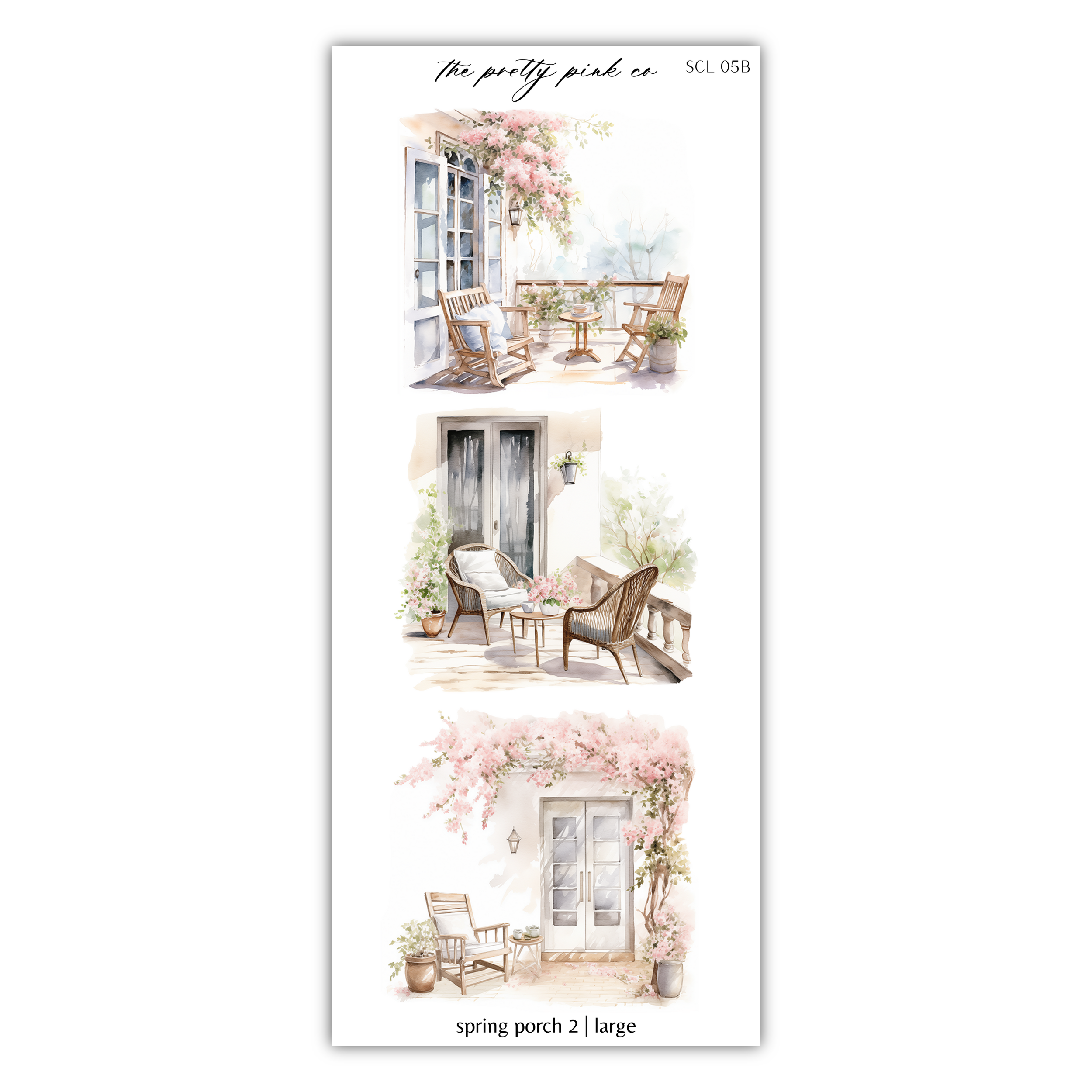 a watercolor painting of a porch and chairs