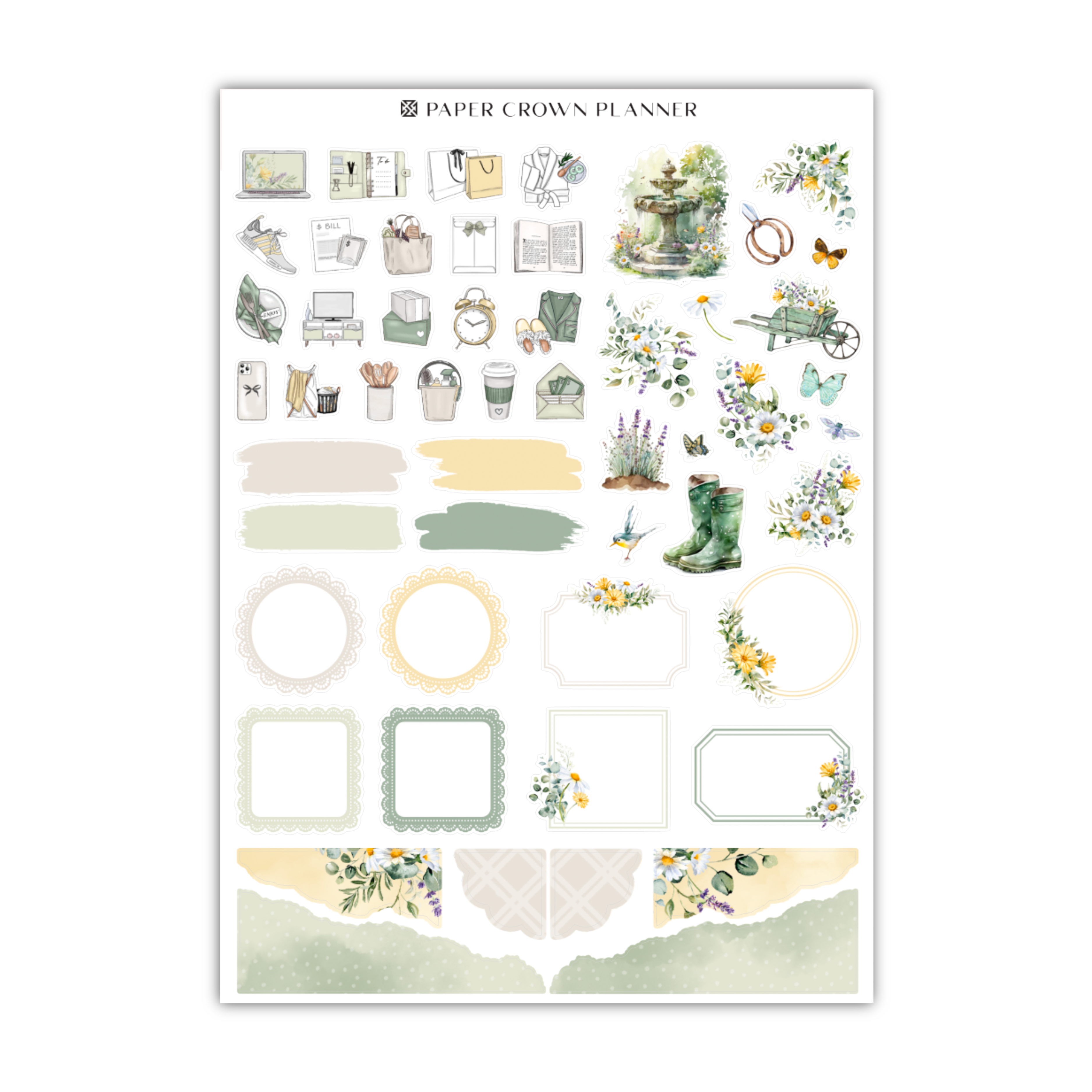 a sheet of paper with flowers and pictures on it