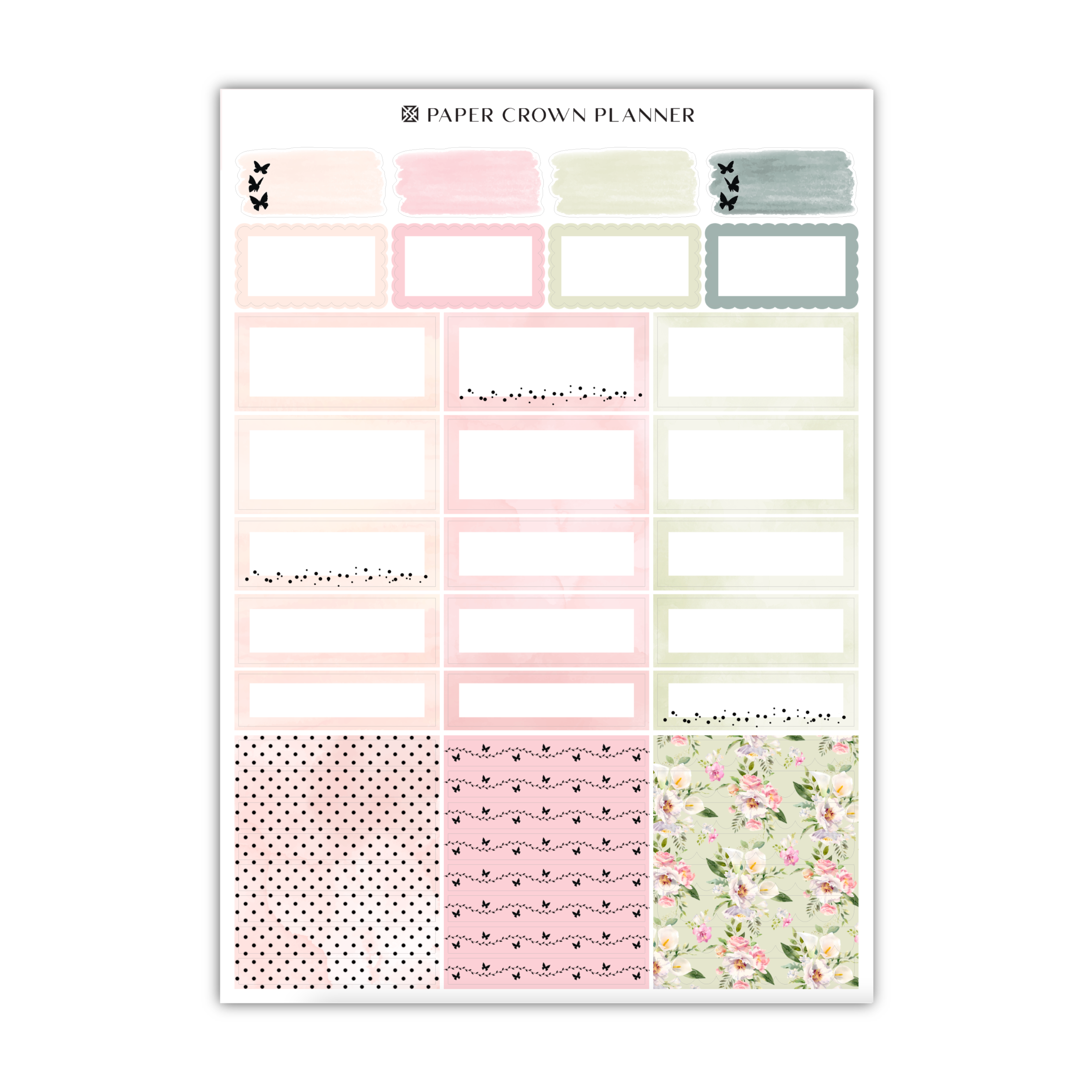 a pink and green planner sticker sheet