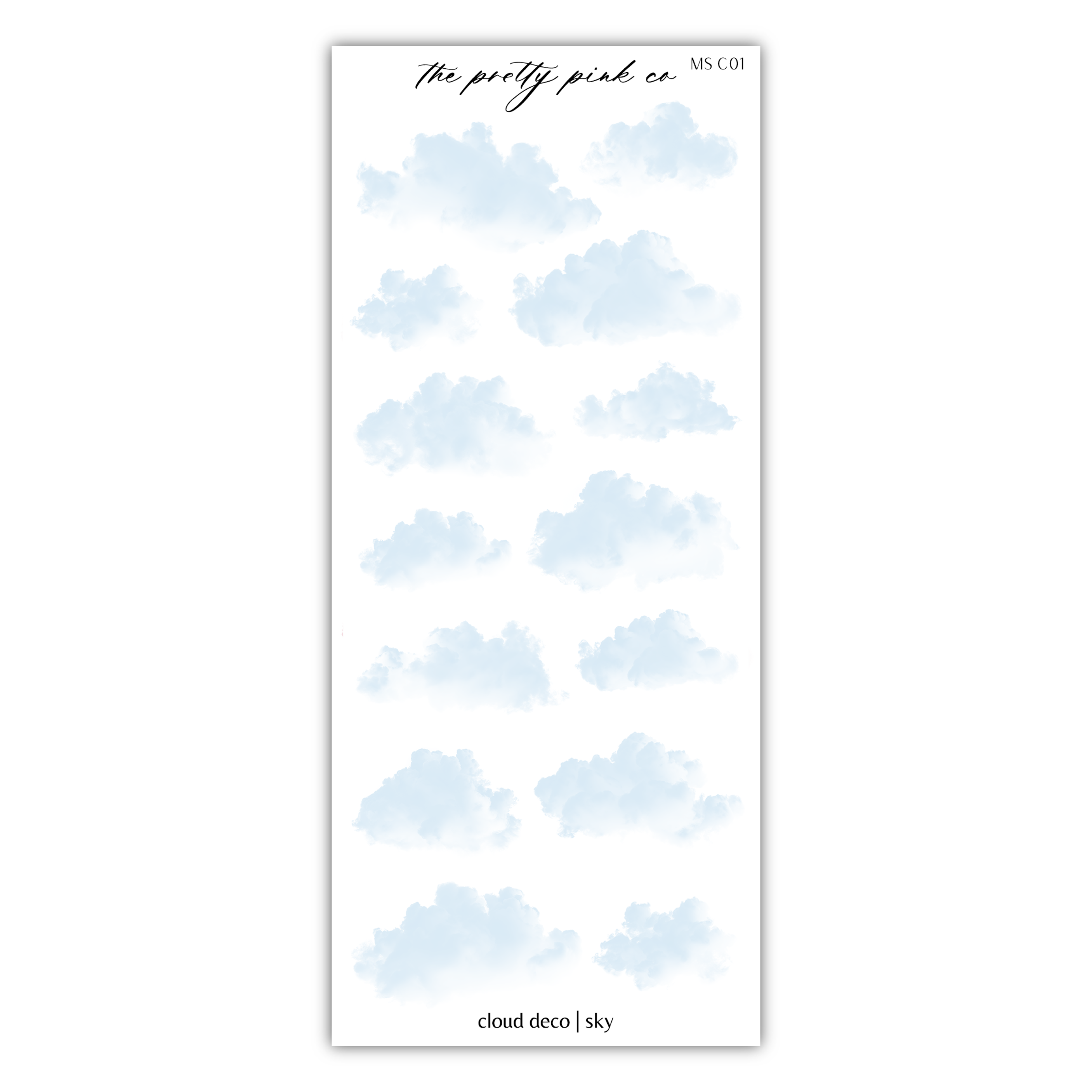 a white sticker with clouds on it