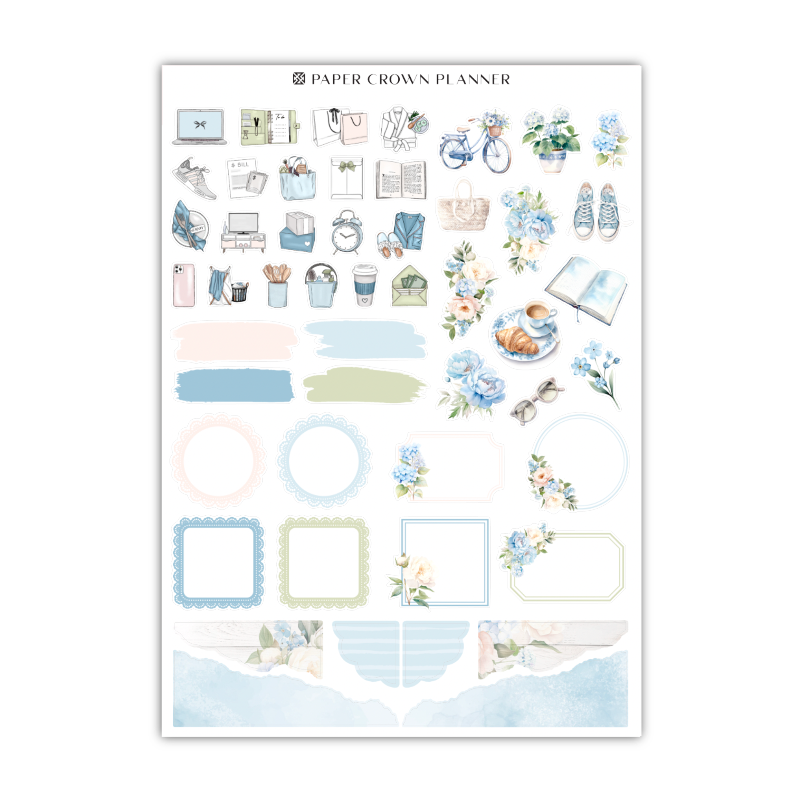 a sheet of paper with flowers and pictures on it